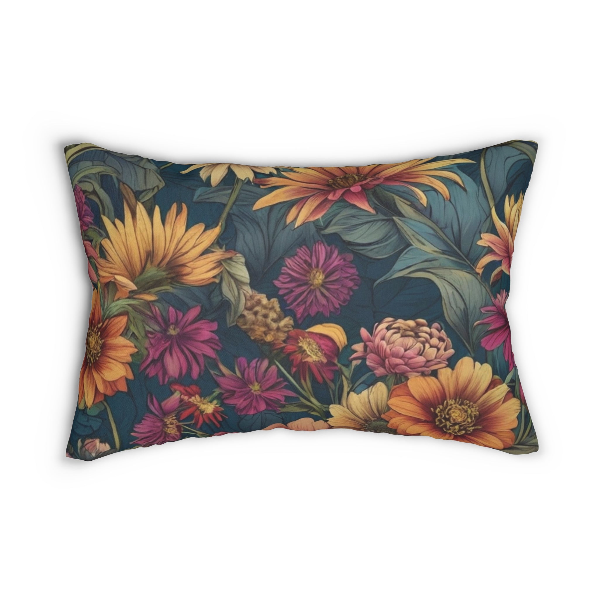 Beautiful Zinnia Blooming Garden Designed Spun Polyester Lumbar Pillow with Insert