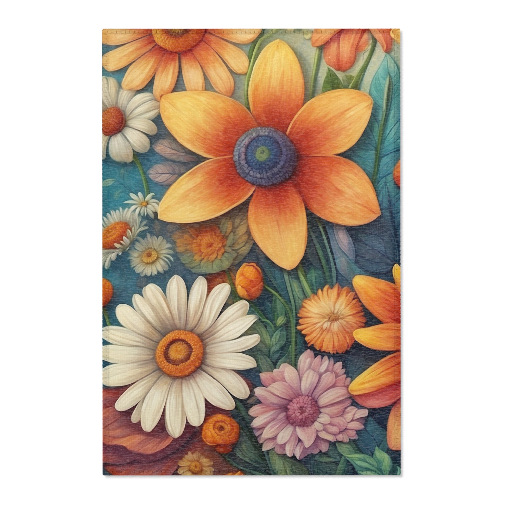 Summertime Full of Colorful Flowers Area Rugs Multiple Sizes