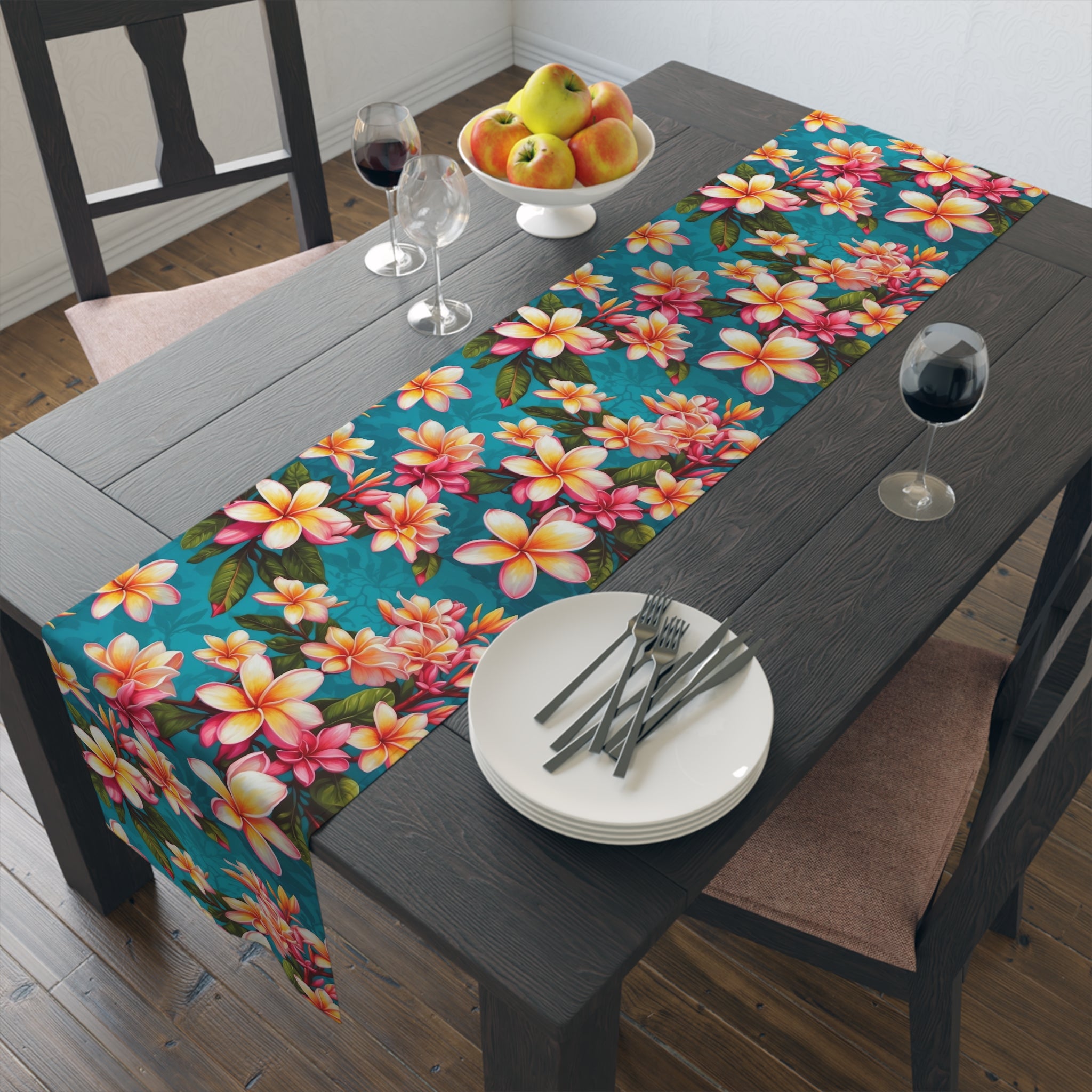 Bold Summer Plumeria Flower Design Table Runner (Cotton/Poly) - Dining Table Decor - Kitchen Table - House Warming Gift