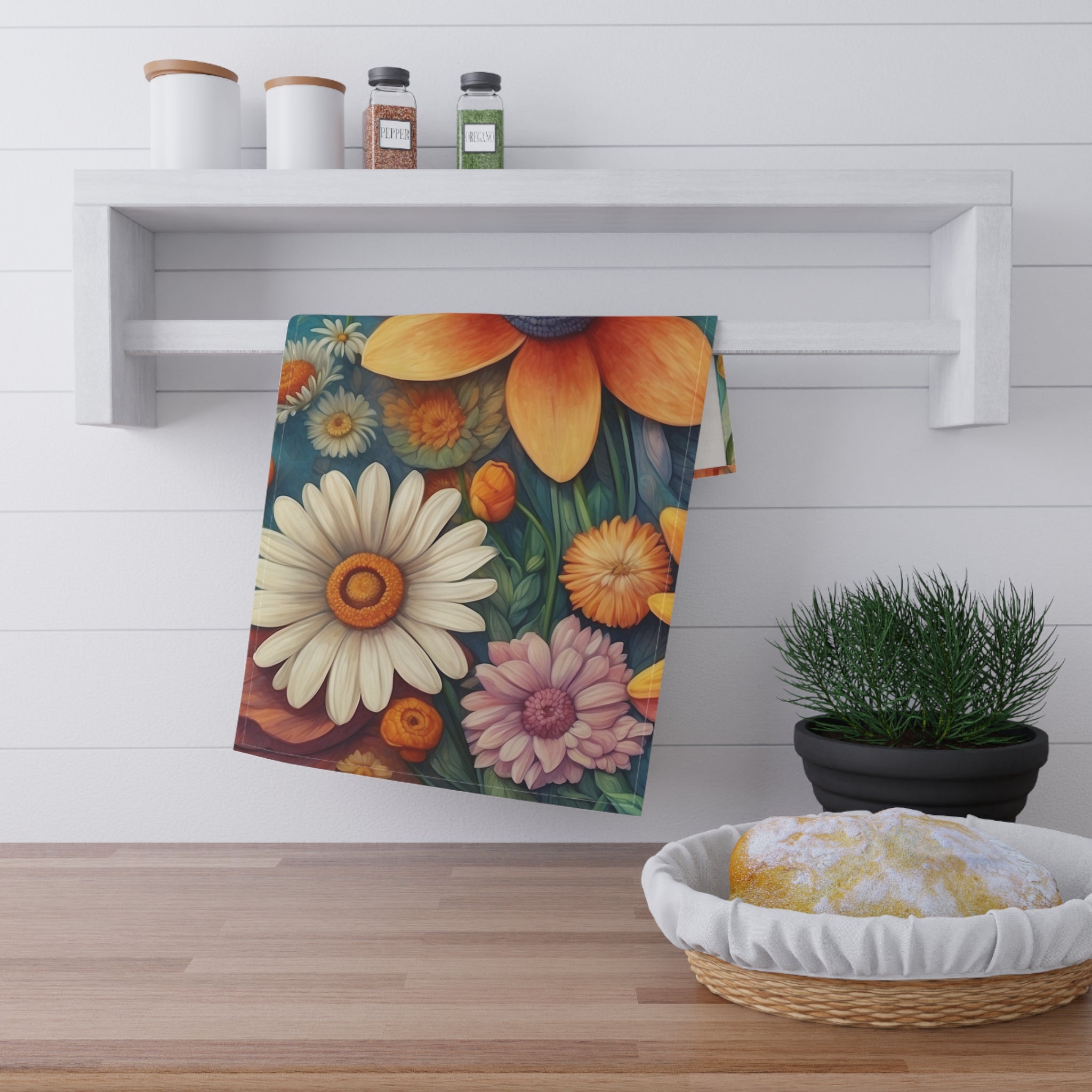 Summertime Full of Colorful Flowers Tea Towels (cotton, poly)