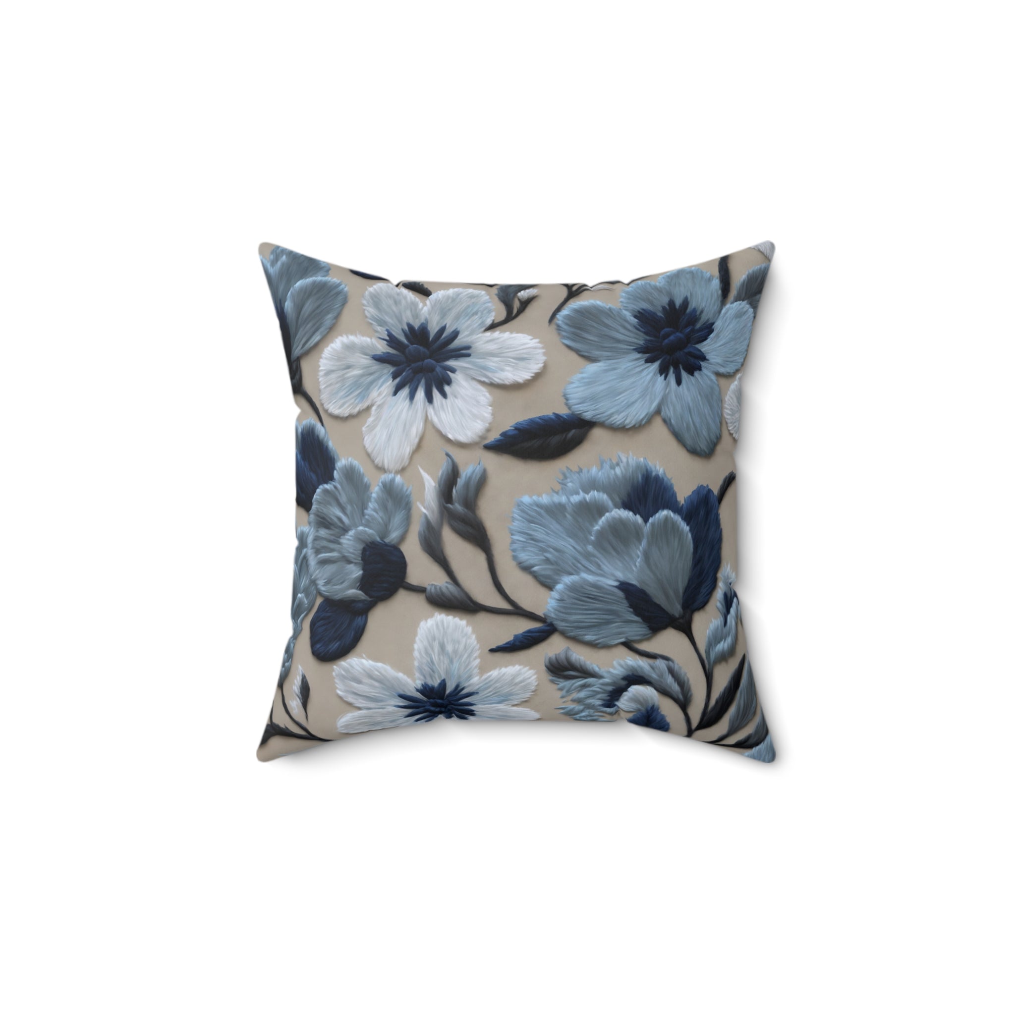 Whispery Blue Floral Spring Garden Spun Polyester Square Pillow with Insert