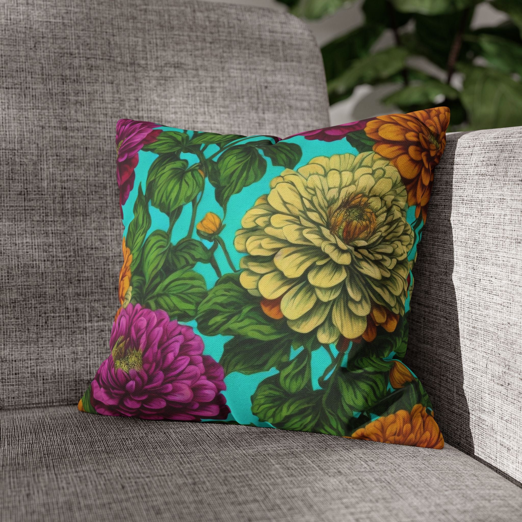 Radiant Zinnas Patterned Designed Pillow Case Cover