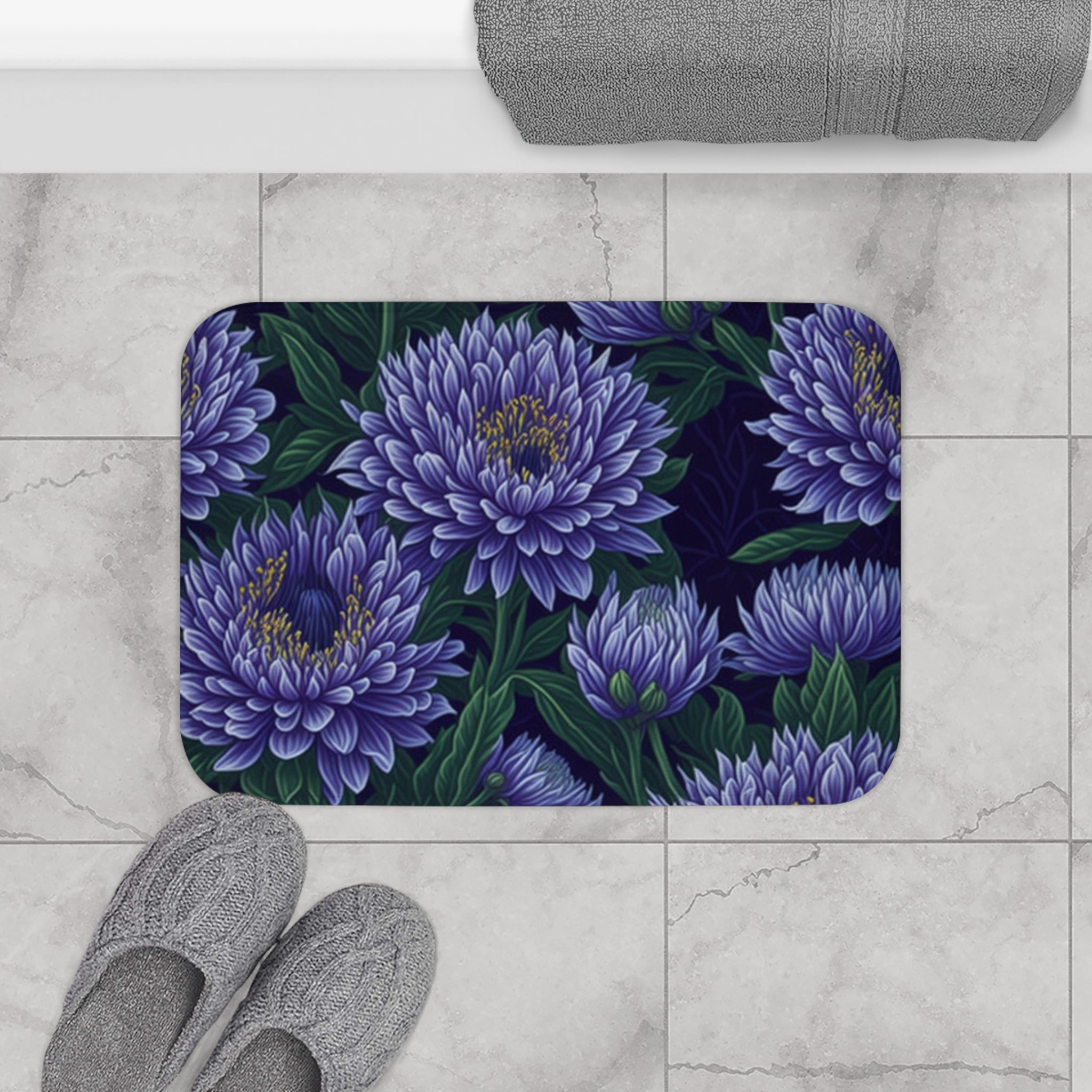 Brilliant Stokesia Floral Designed Bath Mat