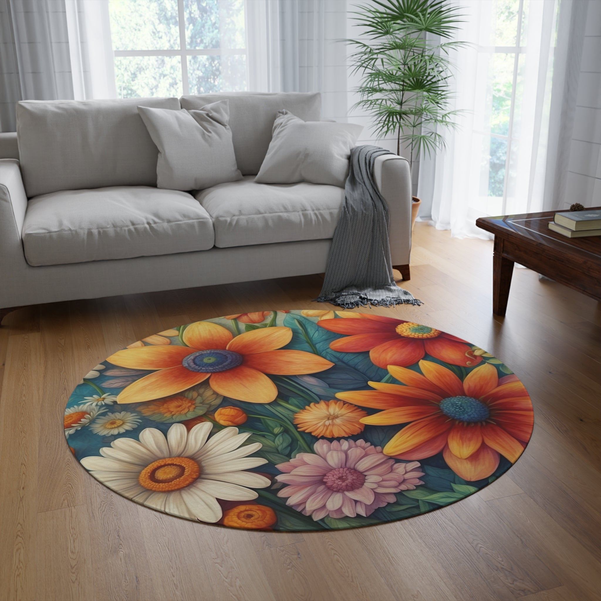 Summertime Full of Colorful Flowers 60" Round Rug