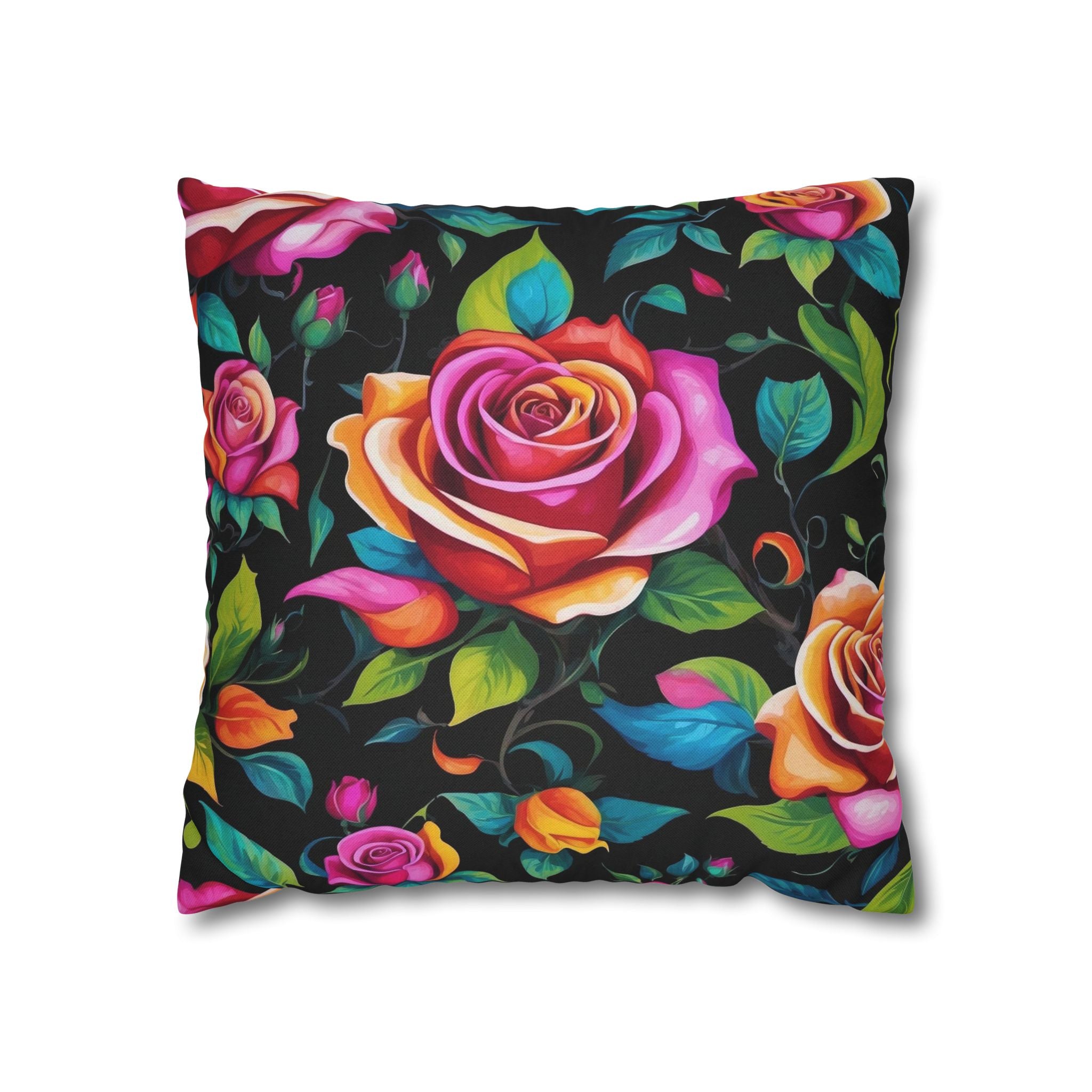 Illuminating Black Light Roses Designed Spun Polyester Pillow Case Cover