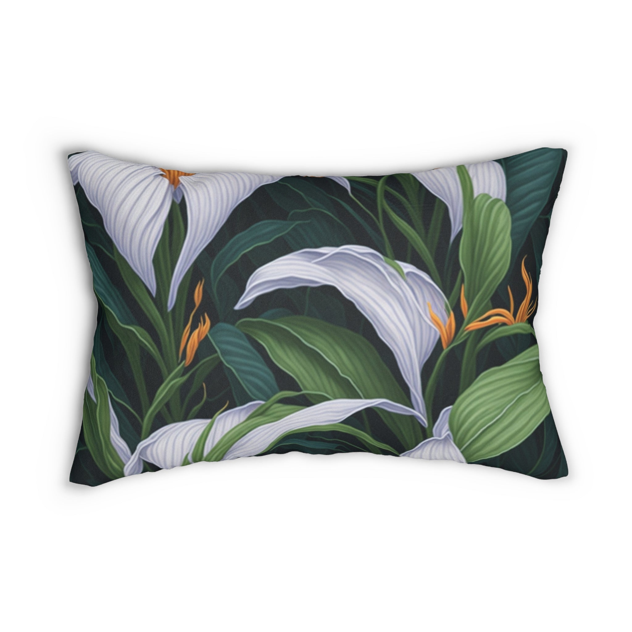 Welcoming Spathiphyllum Perennial Flower Designed Spun Polyester Lumbar Pillow with Insert