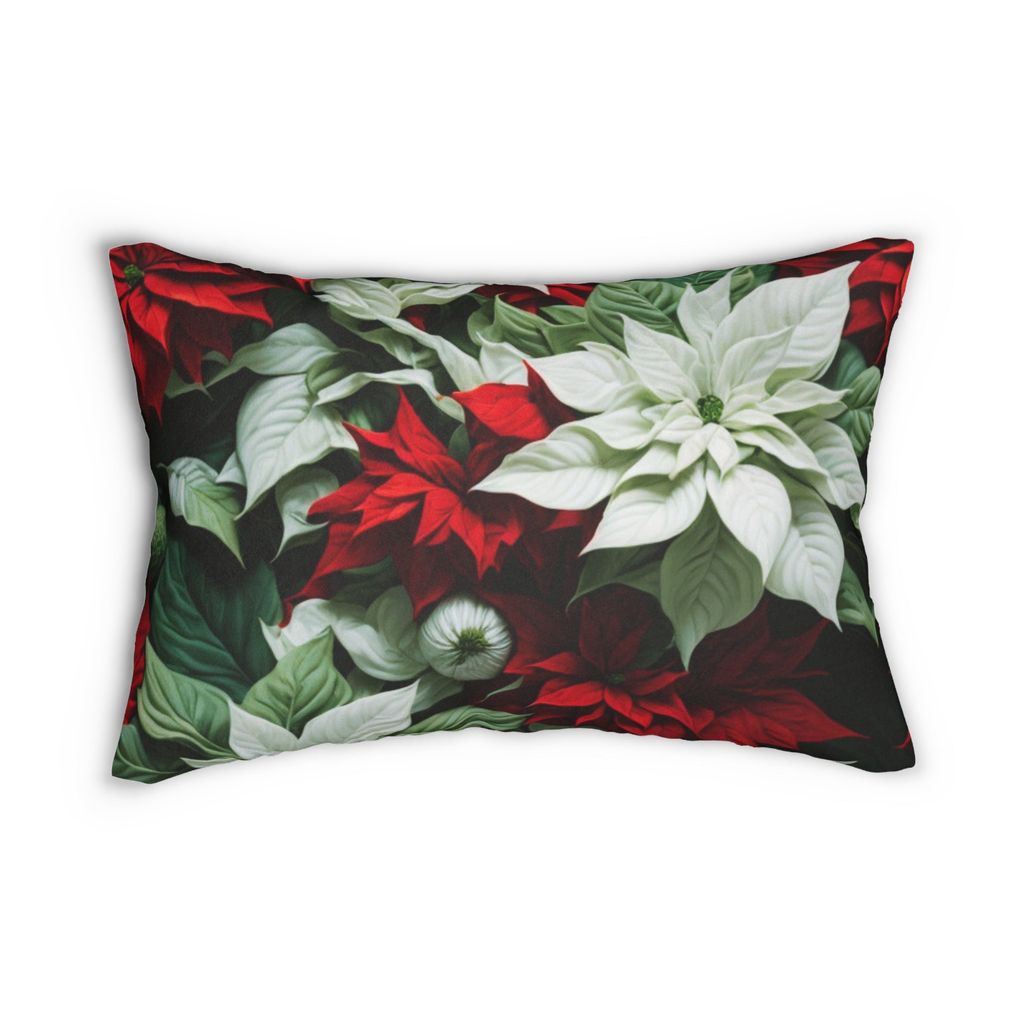 Blooming Bali Poinsettia Flower Designed Spun Polyester Lumbar Pillow with Insert