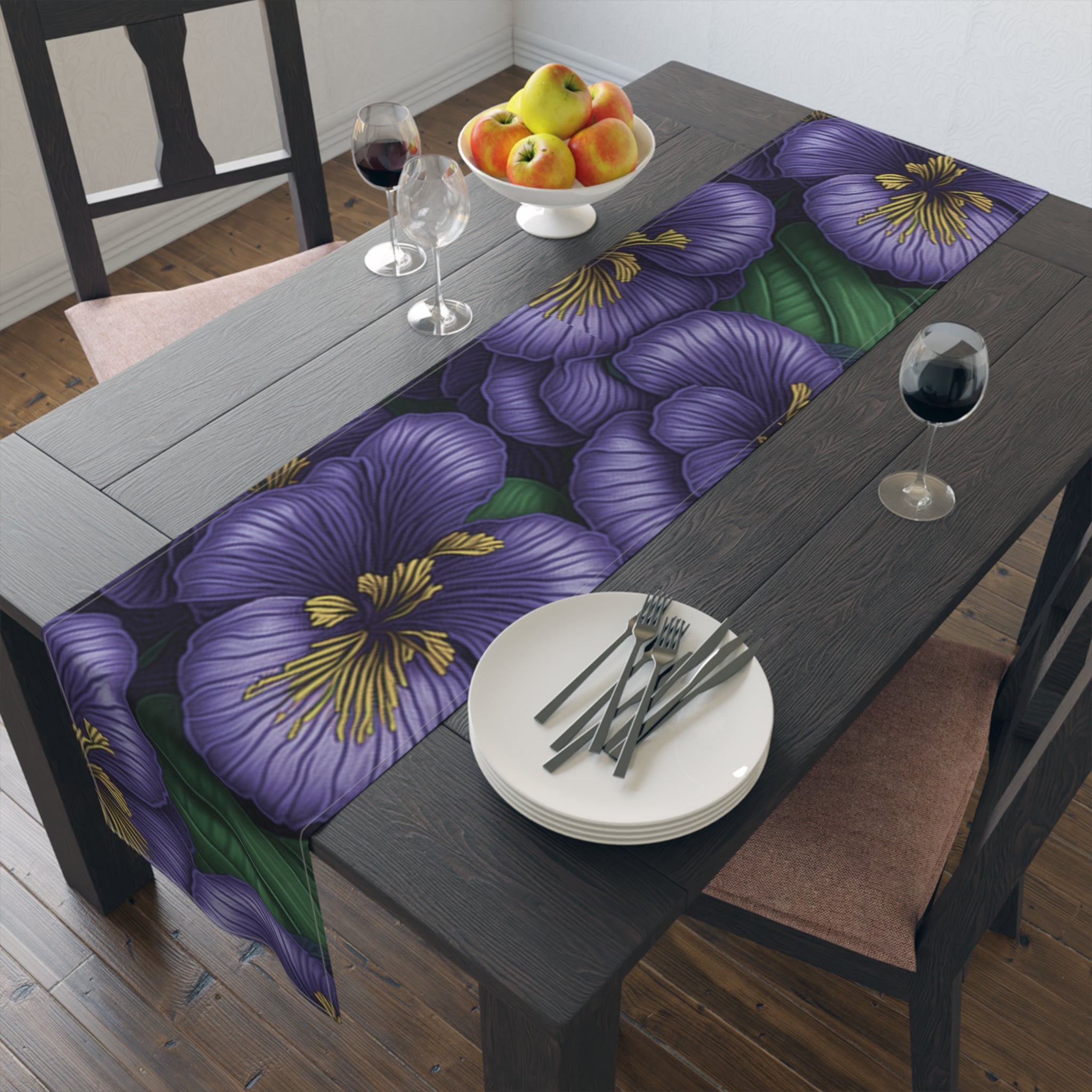 Electric Streptocarpus Flowers Designed Table Runner Available in 2 Fabrics and Sizes