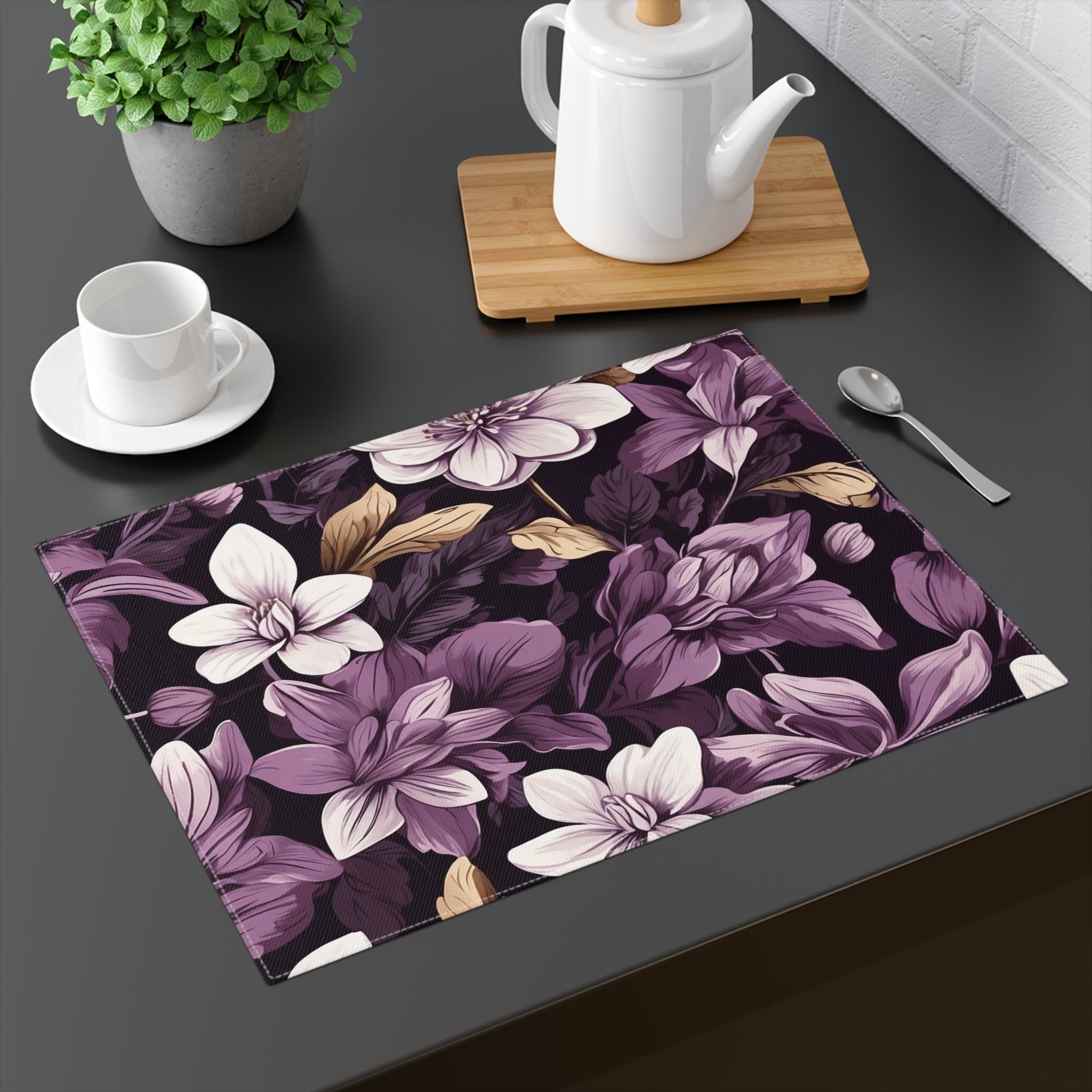 Brilliant Spring Flowers Purple Basil Floral Designed Placemat, 1pc