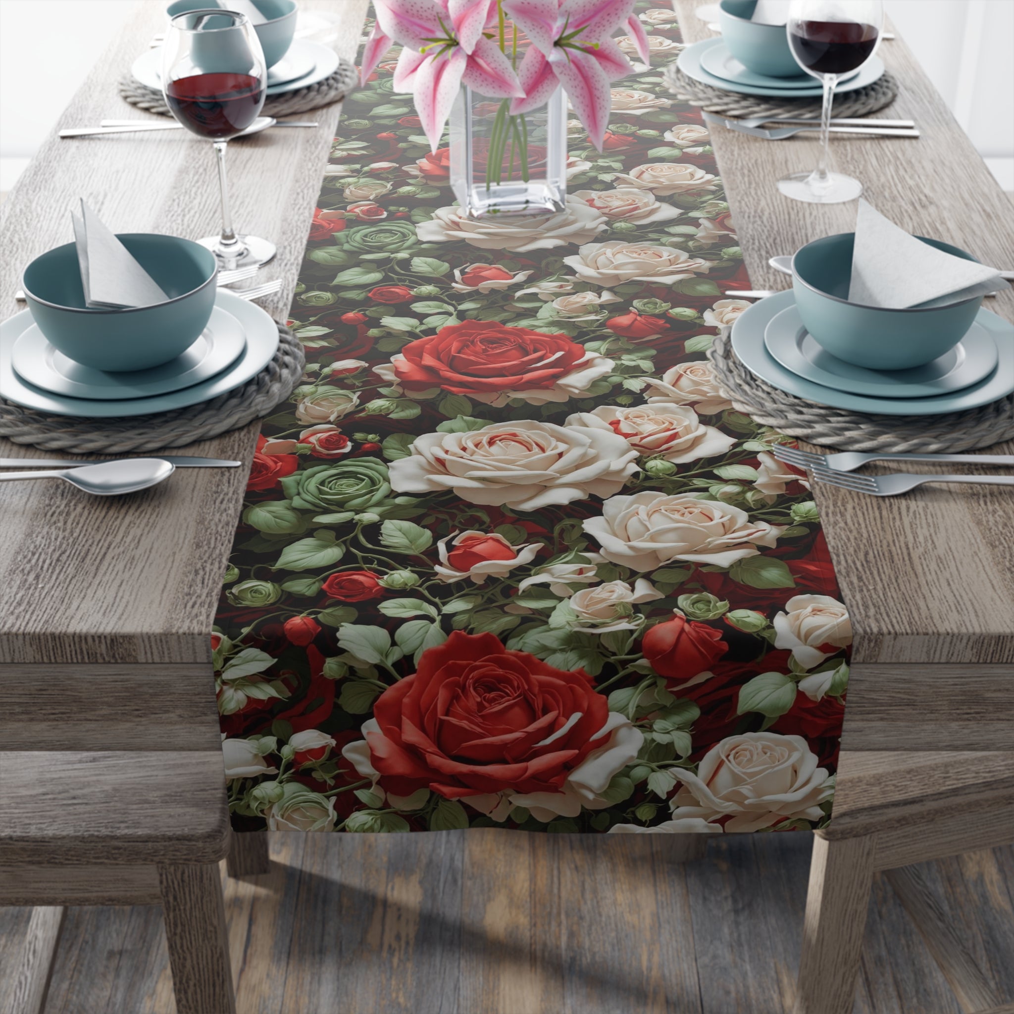 Cold Bunches of Roses Designed Table Runner (Cotton/Poly) Two Size Options