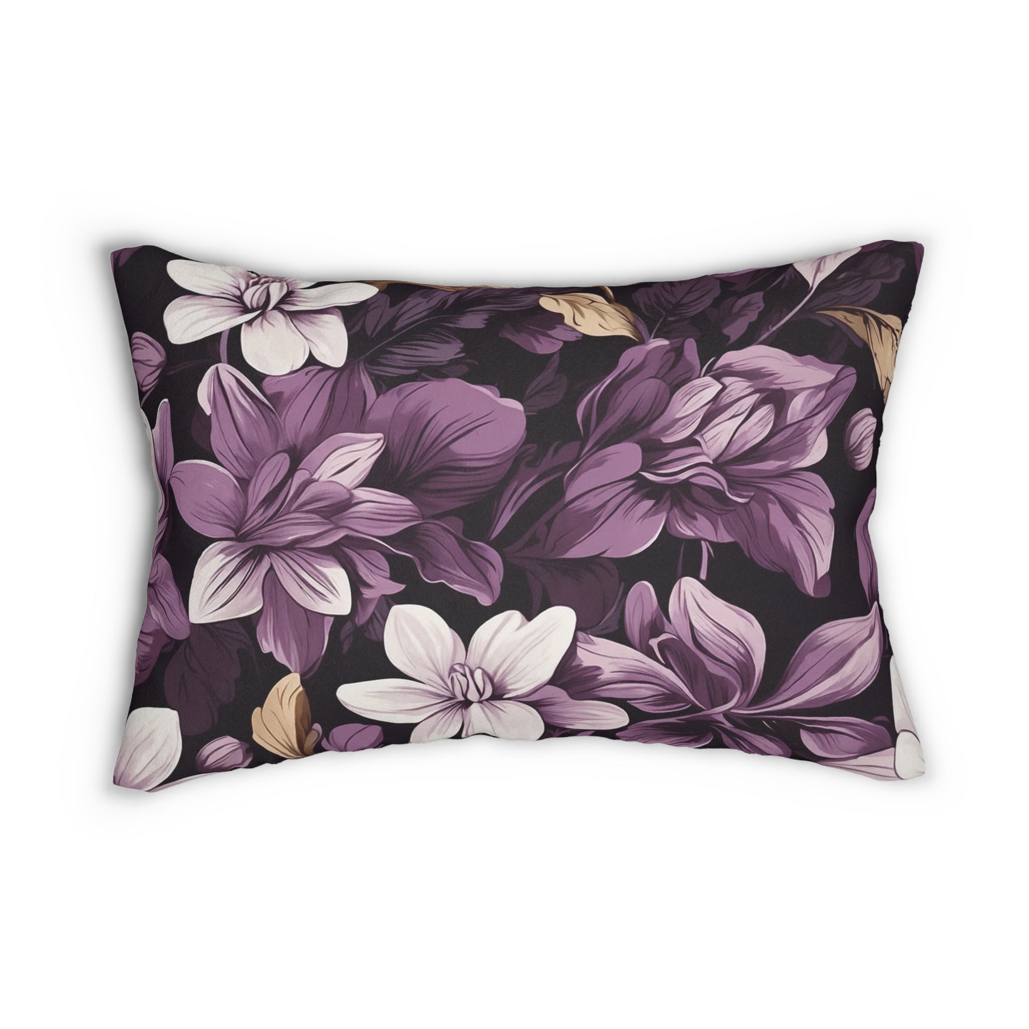 Brilliant Spring Floral in Purple Basil Designed Spun Polyester Lumbar Pillow with Insert