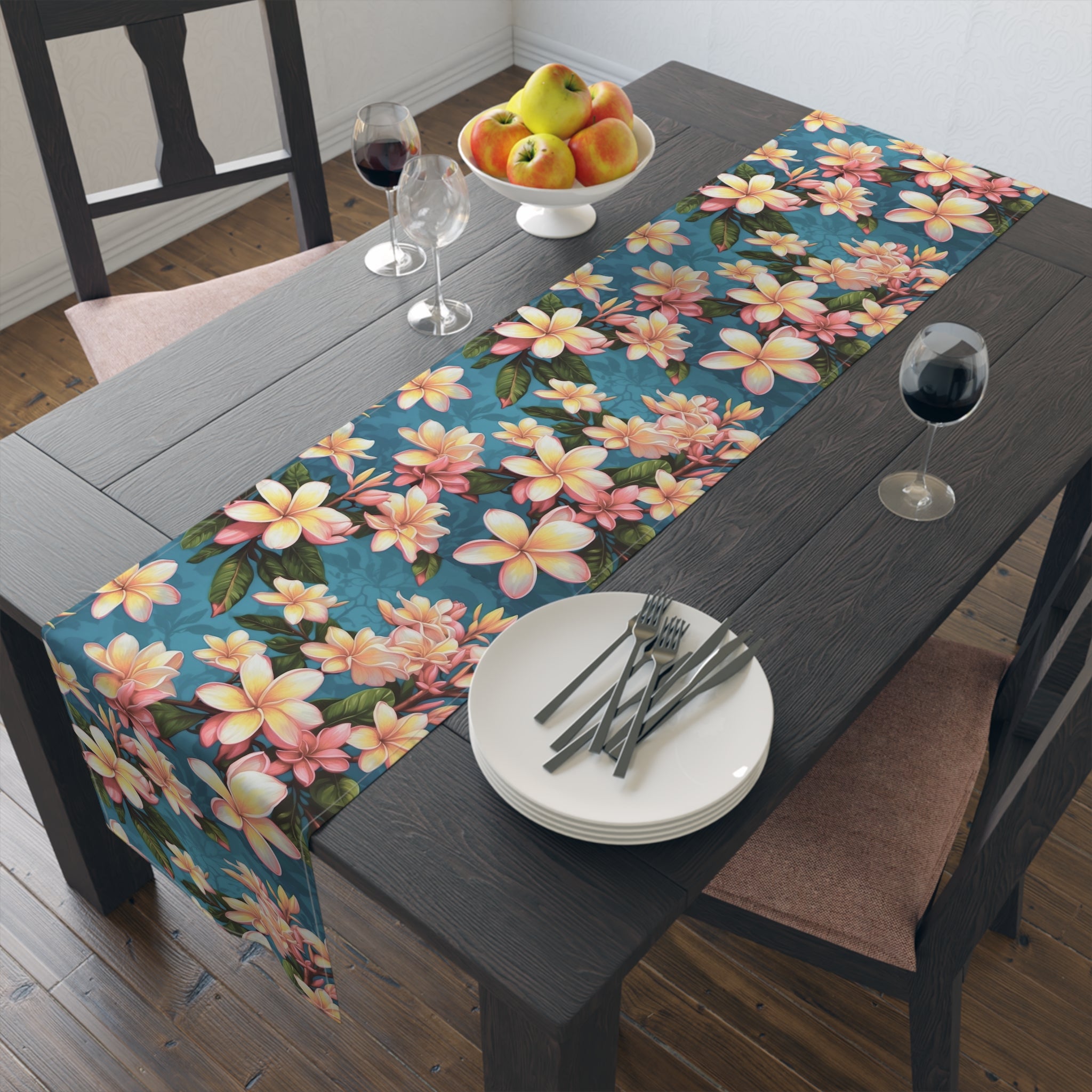 Bold Summer Plumeria Flower Designed Table Runner (Cotton/Poly) Available in 2 Sizes