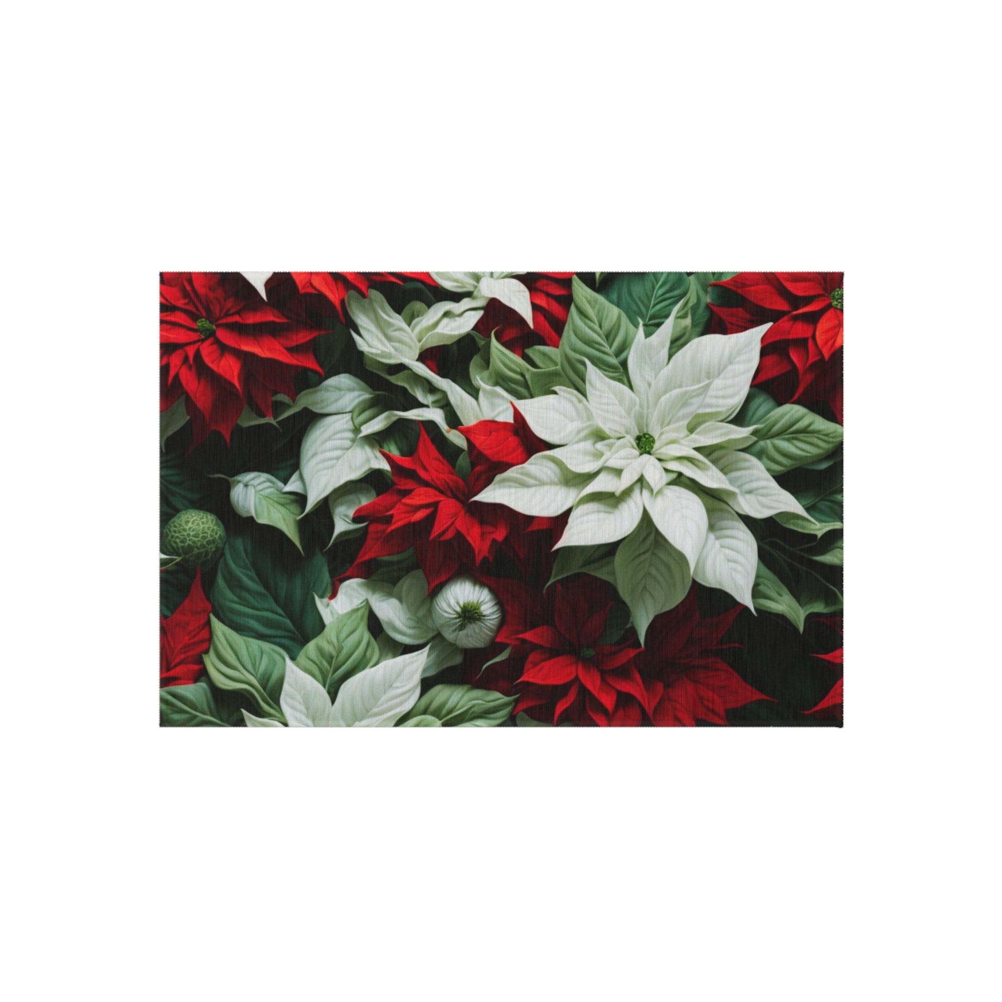 Blooming Bali Poinsettia Flower Designed Indoor Outdoor Rug Available in Multiple Sizes