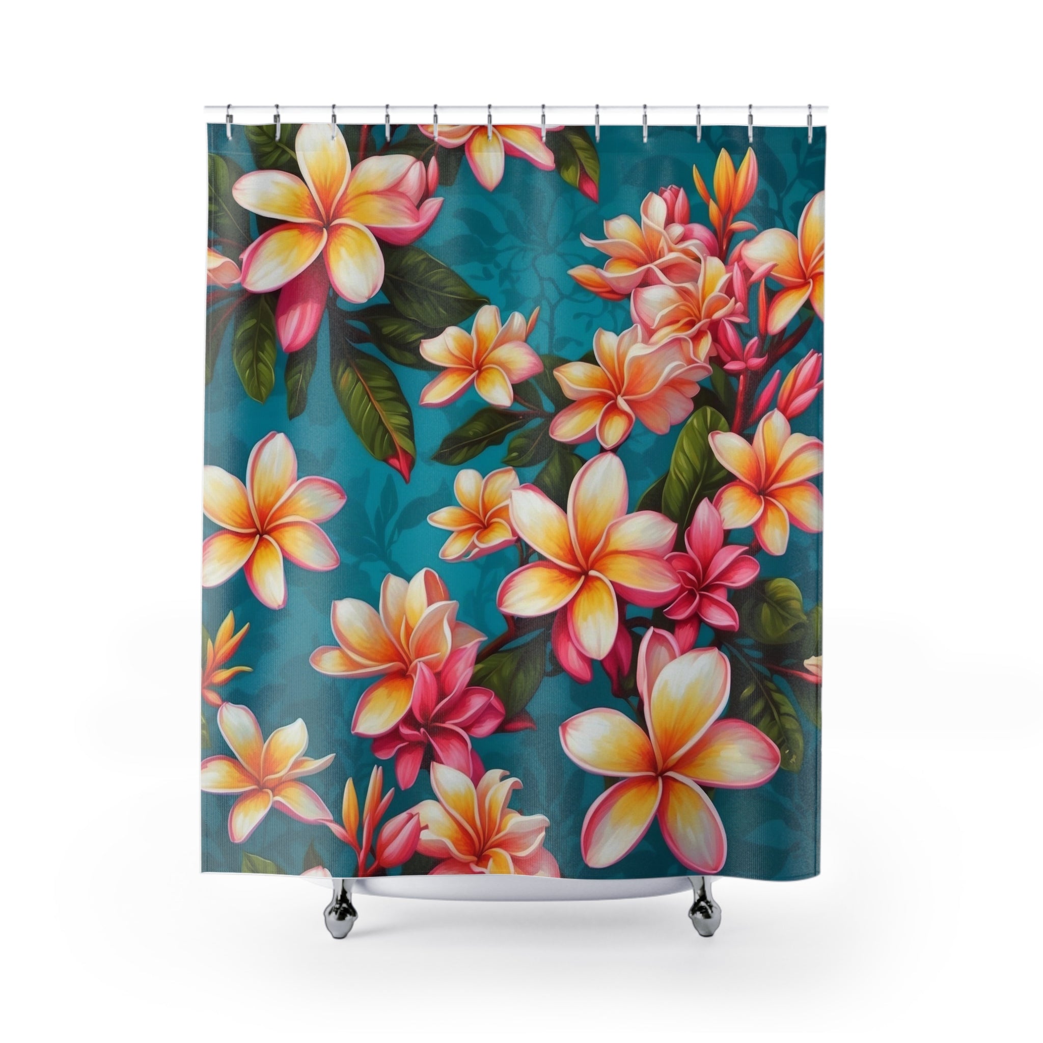 Bold Summer Plumeria Flower Design Shower Curtain