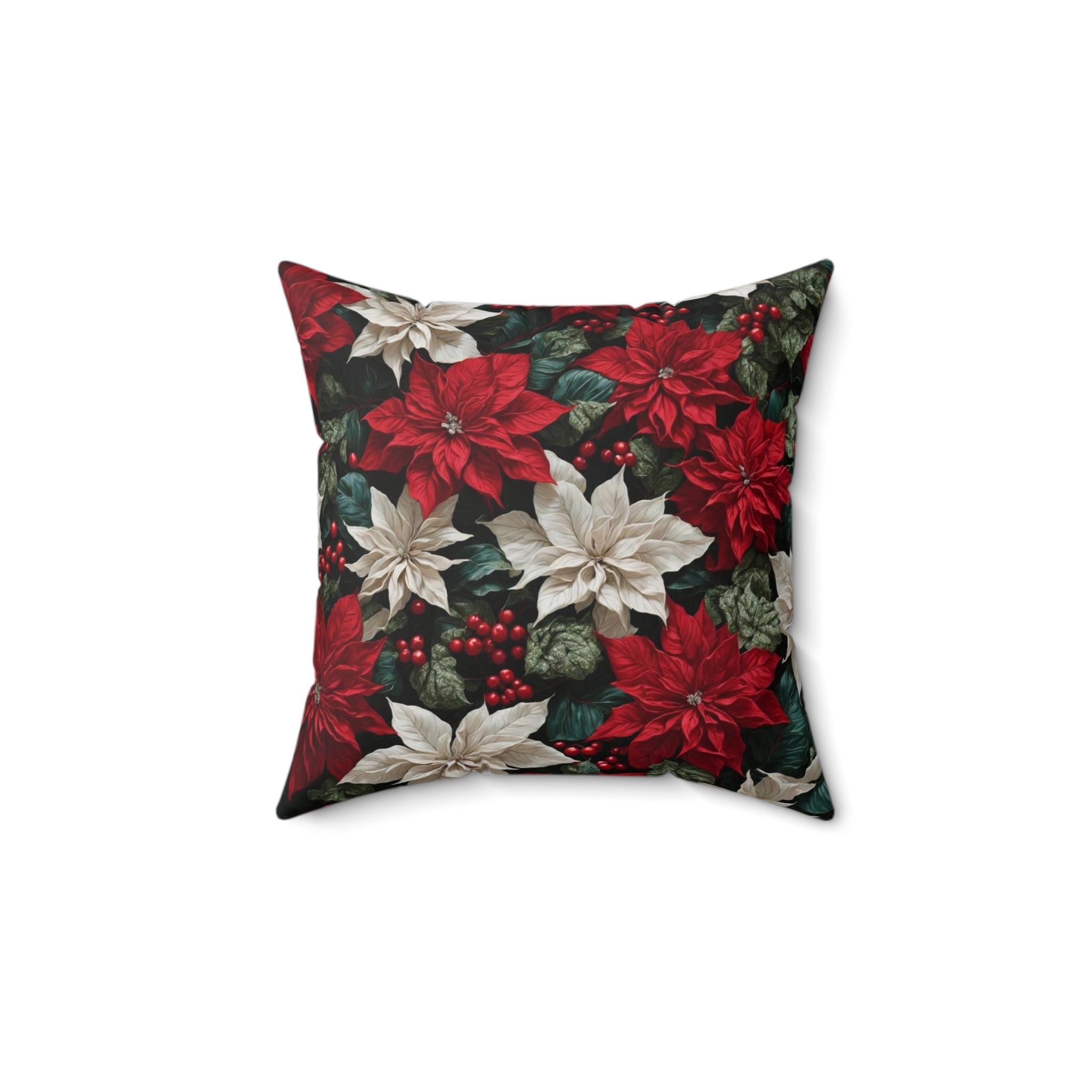 Mesmerizing Holiday Poinsettia Flowers Designed Indoor Throw Pillow - Festive Elegance in Multiple Sizes