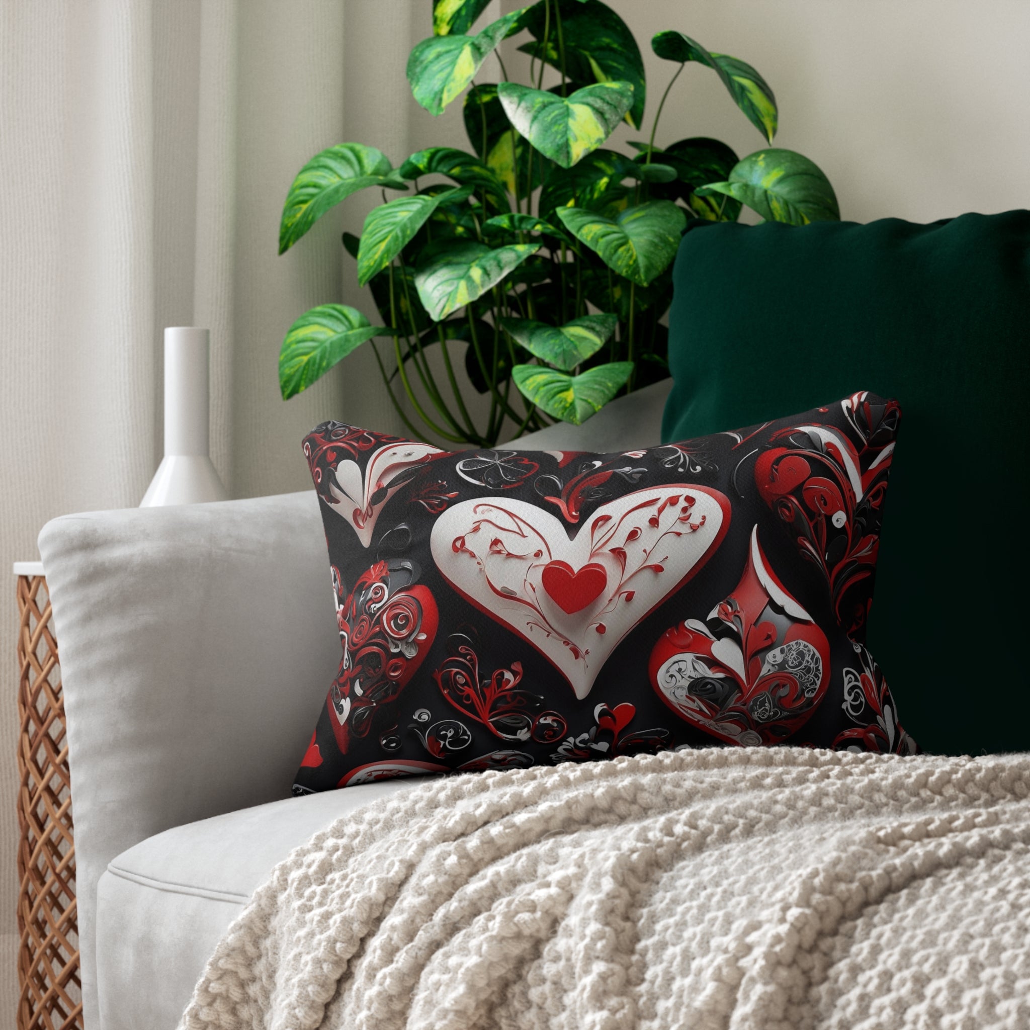 Sophisticated Valentine Heart Designed Spun Polyester Lumbar Pillow insert INCLUDED