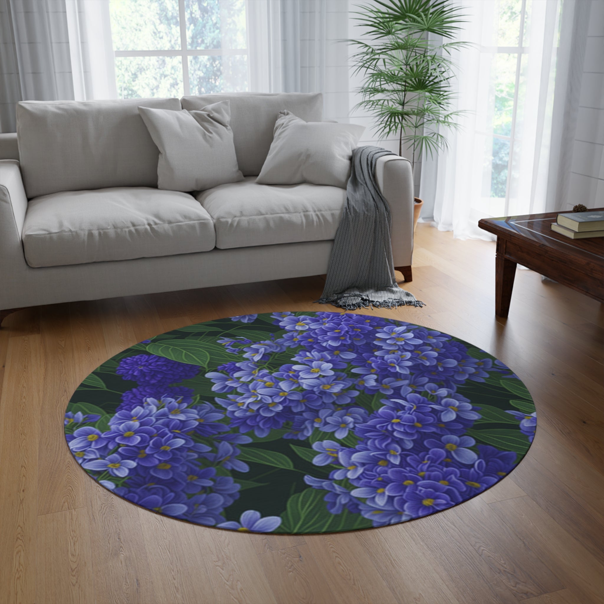 Abundant Syringa Flowers Designed 60" Round Rug