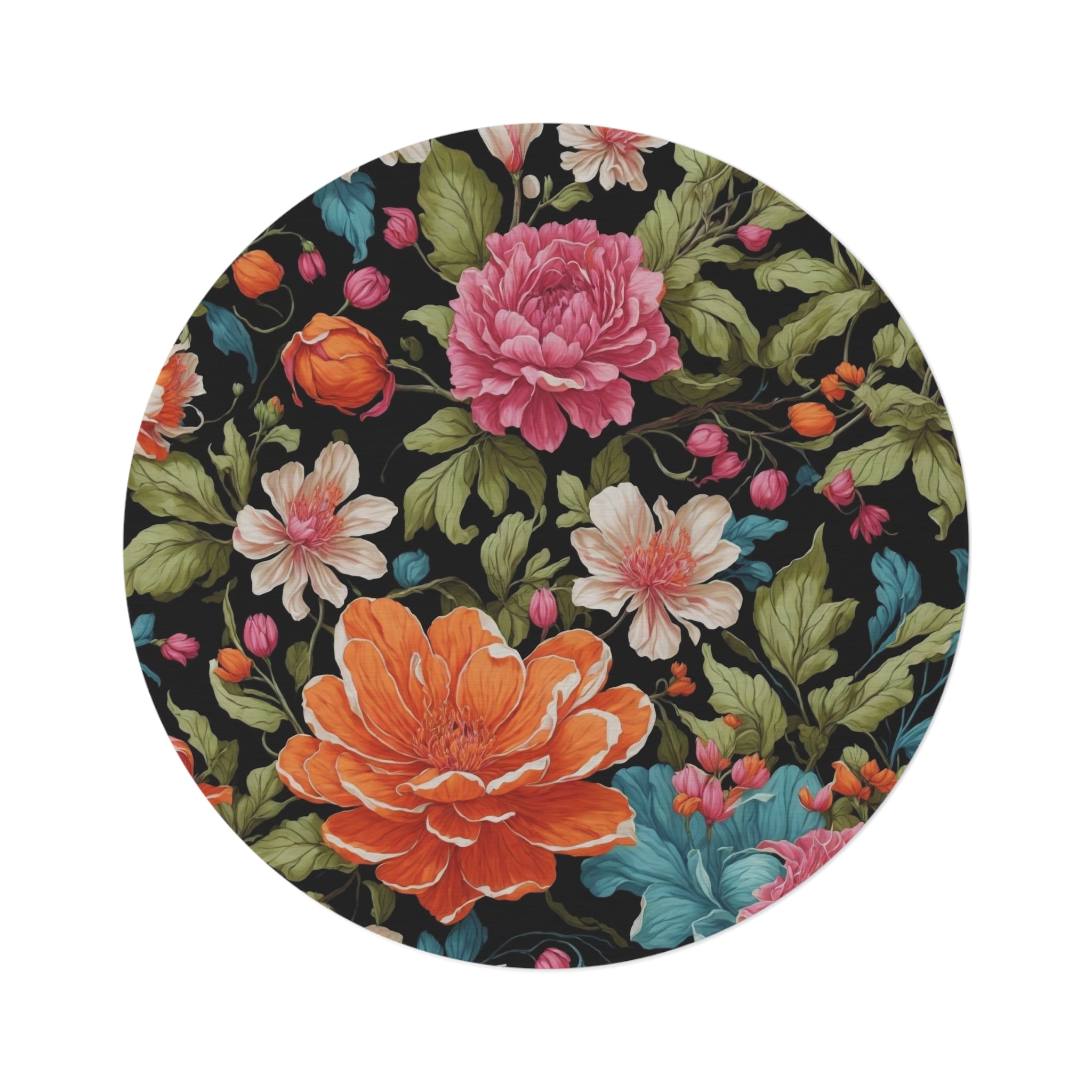 Radiant Chelone Flowers Polyester Chenille 60" × 60" Round Rug