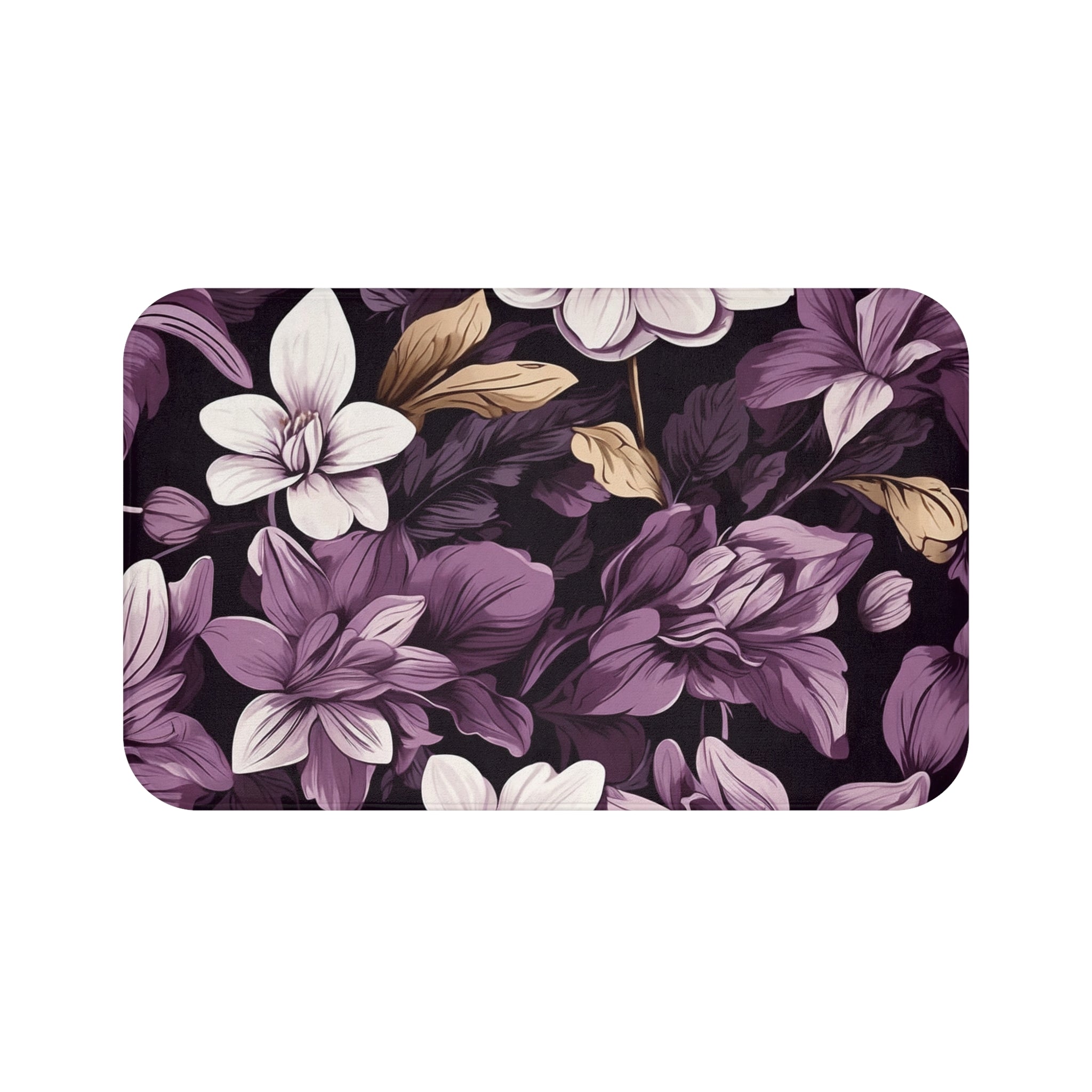 Brilliant Spring Floral in Purple Basil Designed Bath Mat Available in 2 Sizes