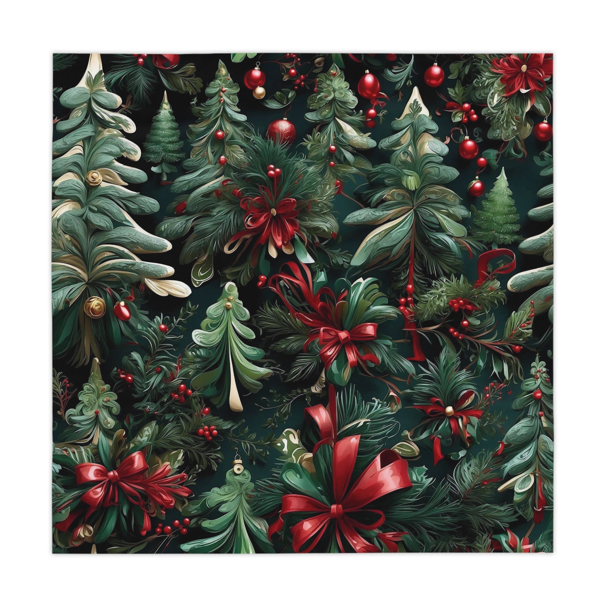 Exquisite Christmas Ribbon and Pines Designed 55" X 55" Tablecloth