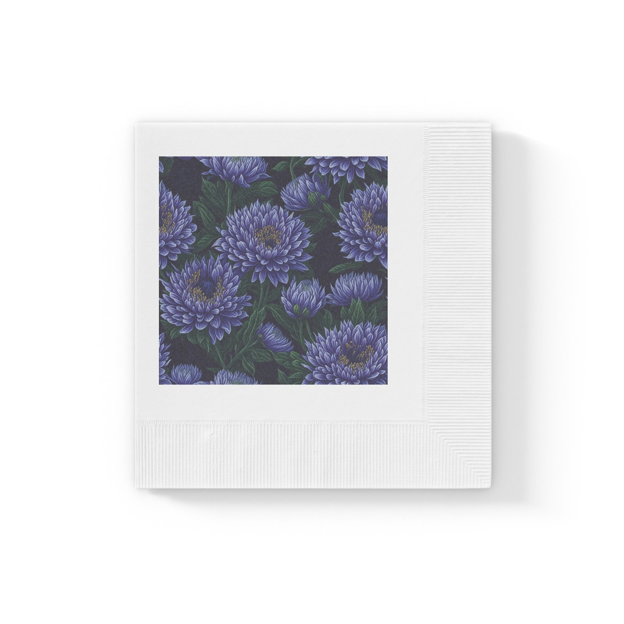 Brilliant Stokesia Floral Designed White Coined Napkins Available in 2 Sizes and Counts