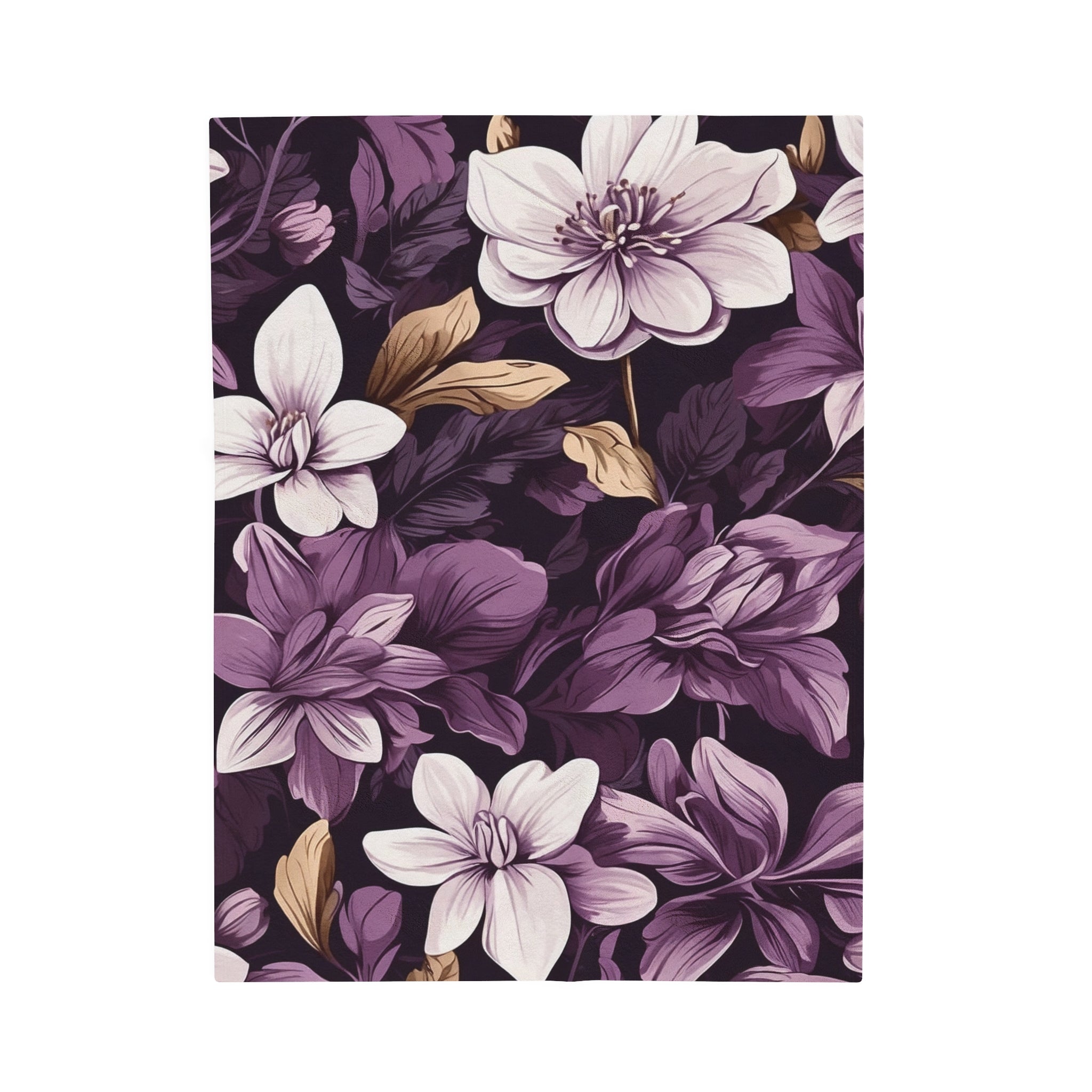 Brilliant Spring Floral in Purple Basil Velveteen Plush Blanket 3 Sizes Available