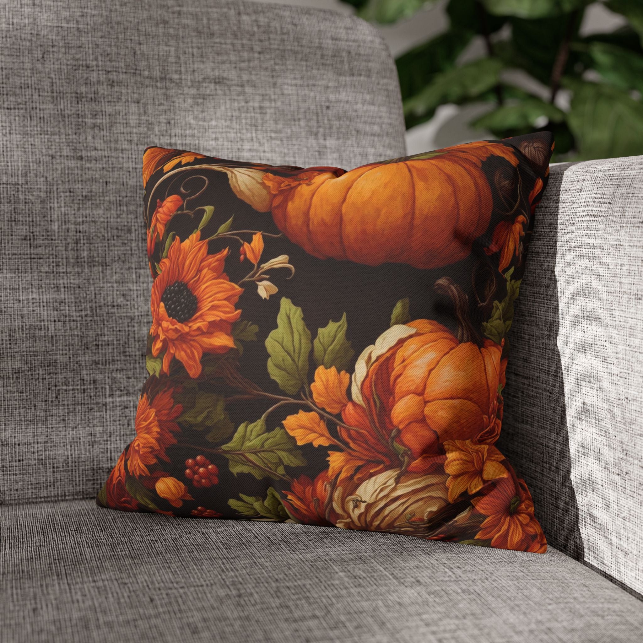 Timeless Thanksgiving Warmth Autumn Flowers and Cornucopia Fall Designed Square Pillow Case Cover