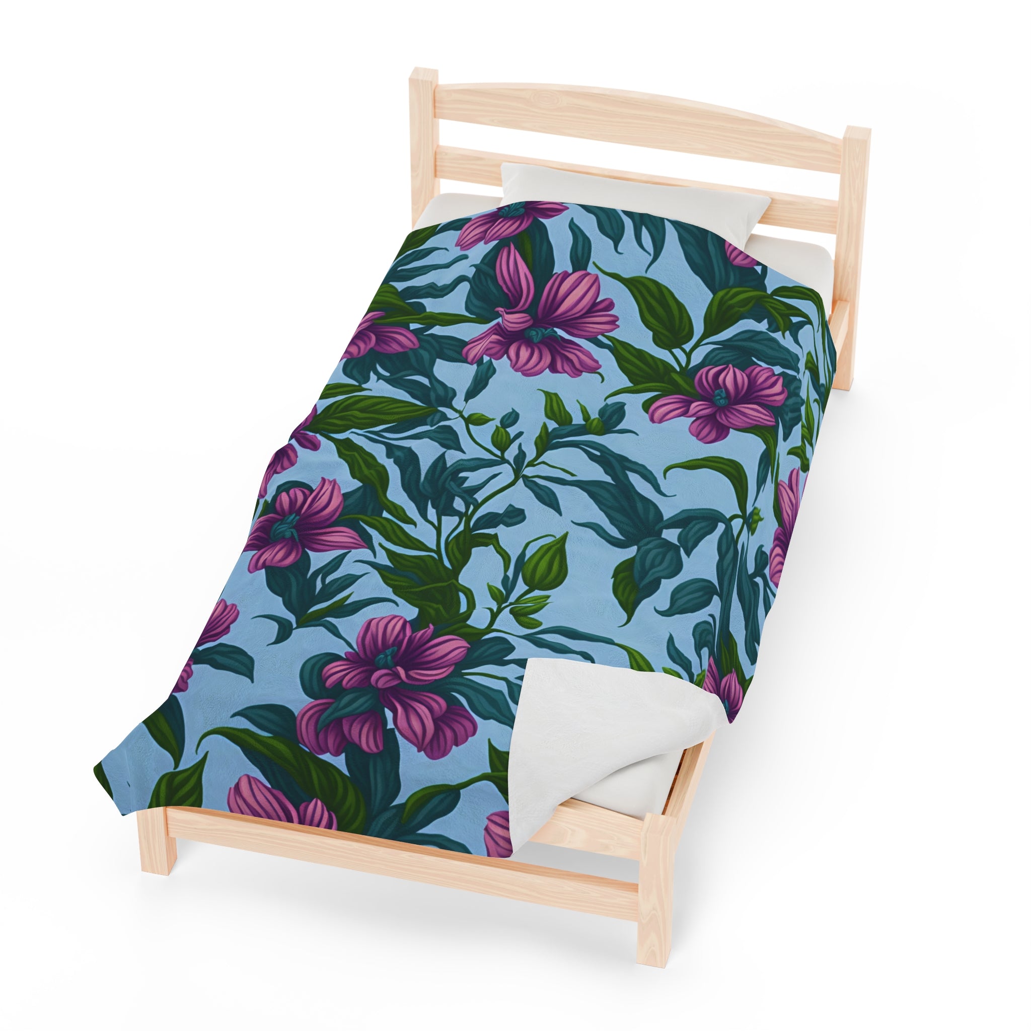 Charming Summer Stevia Flowers Designed Velveteen Plush Blanket Available in 3 Sizes