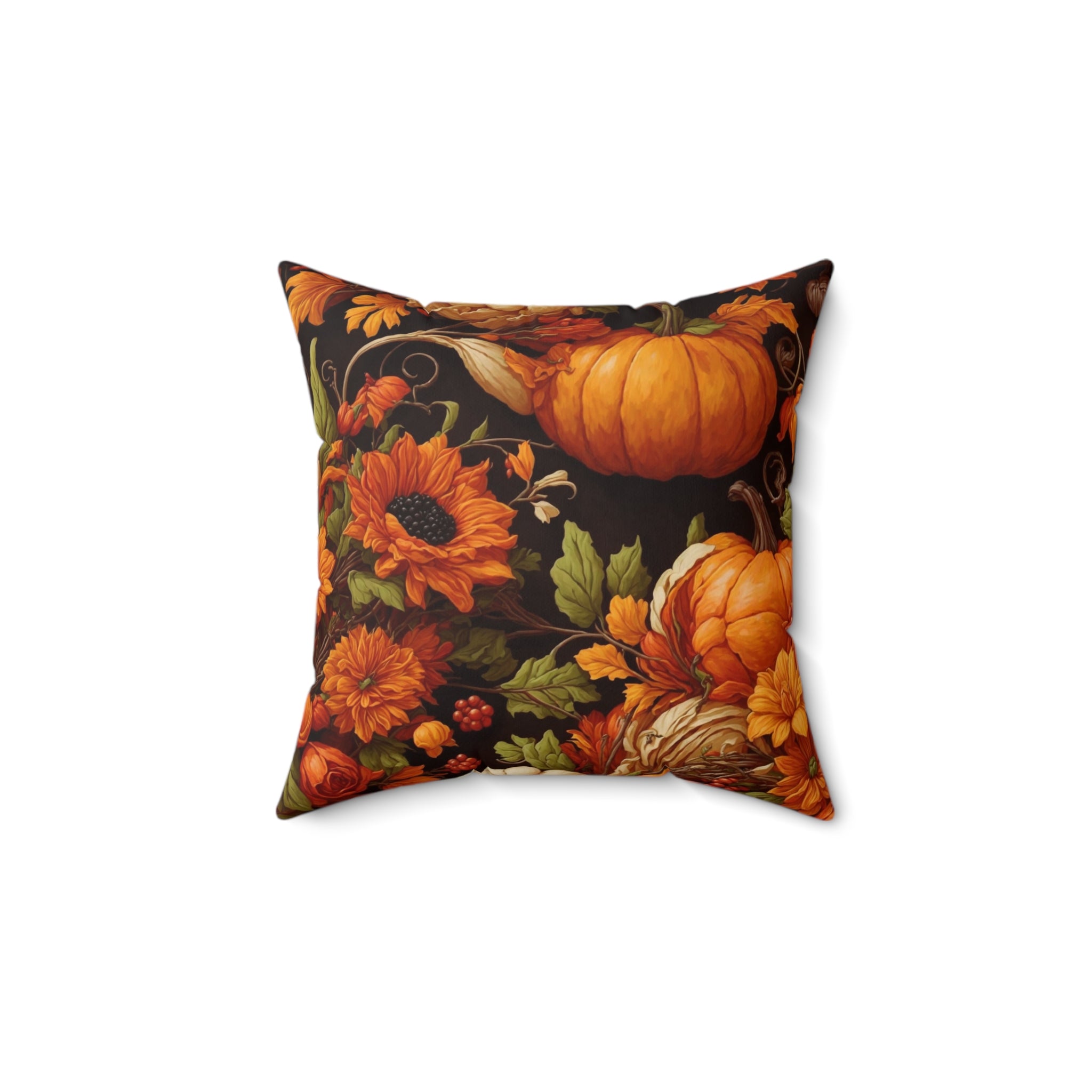 Timeless Thanksgiving Warmth Autumn Flowers and Cornucopia Fall Designed Square Pillow with Insert