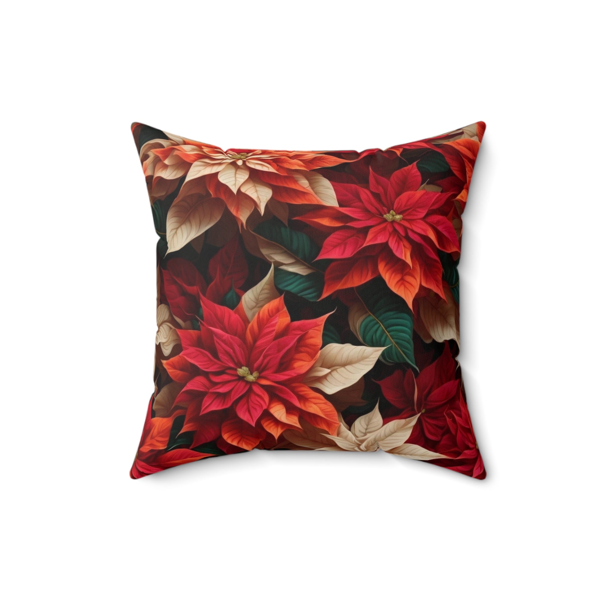 Colorful Poinsettias Floral Christmas Holiday Designed Square Pillow - Insert Included - Décor Statement in Polyester - Christmas Throw Pillow