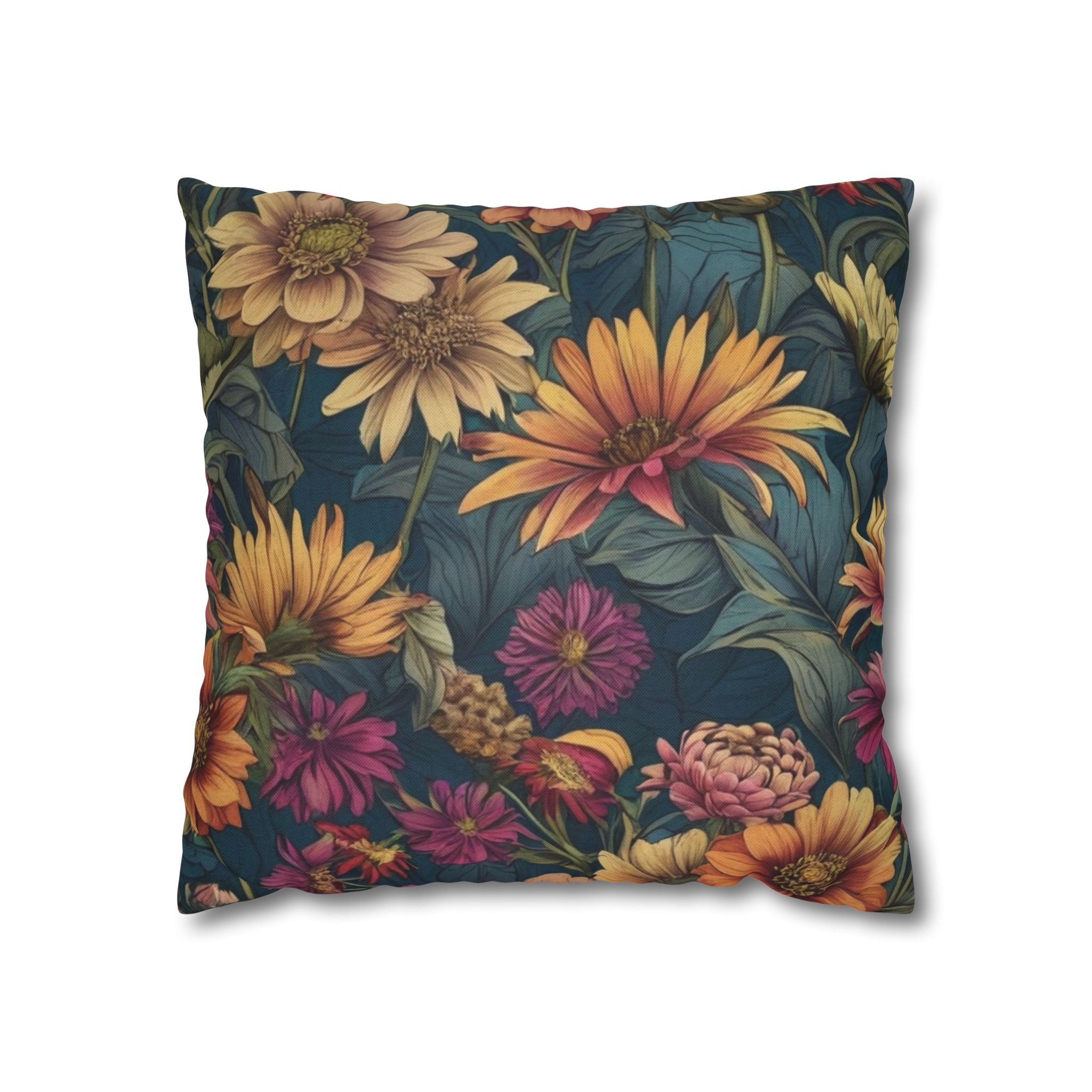 Beautiful Zinnia Blooming Garden Designed Spun Polyester Square Pillow Case Cover