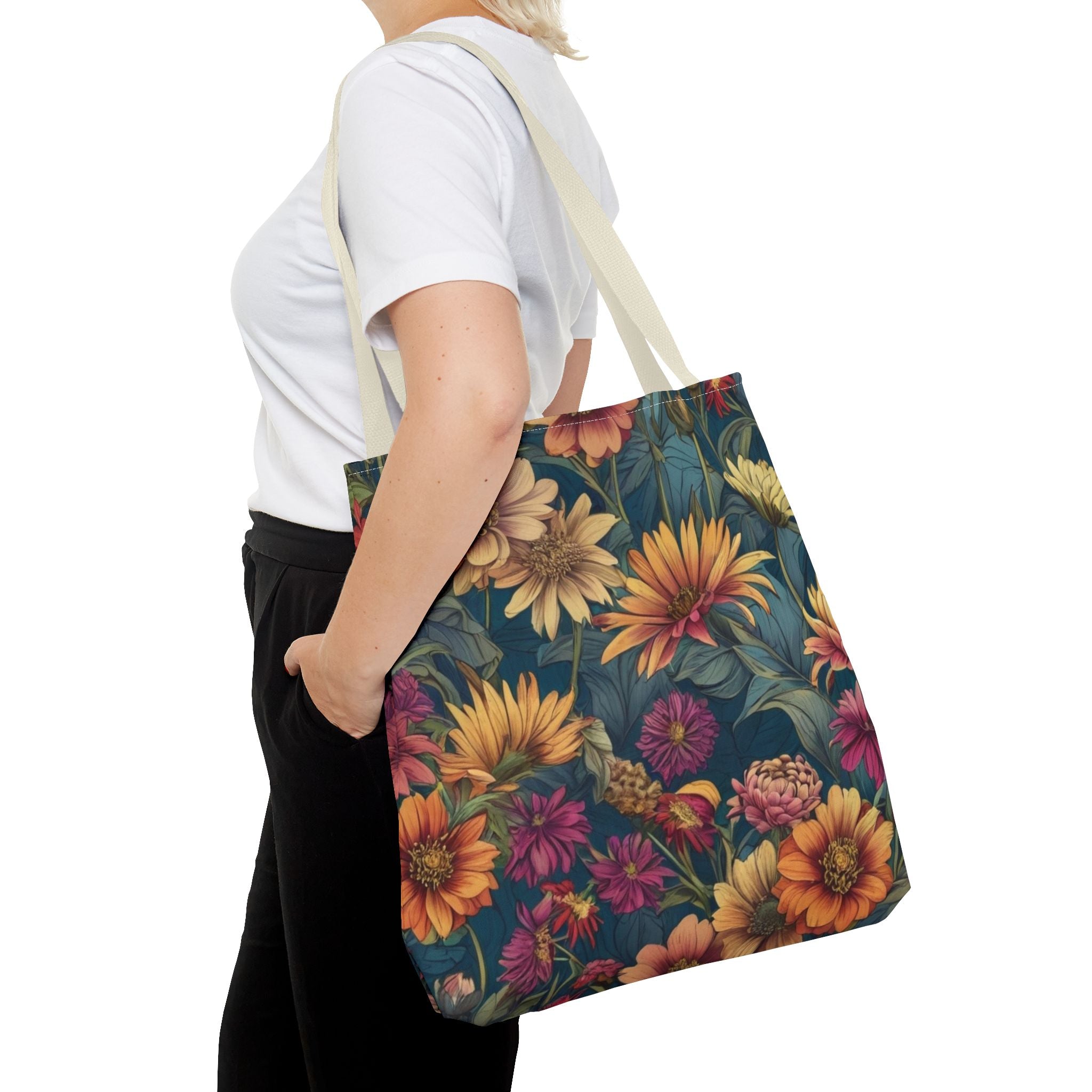 Beautiful Zinnia Blooming Garden Designed Tote Bag Available in 3 sizes