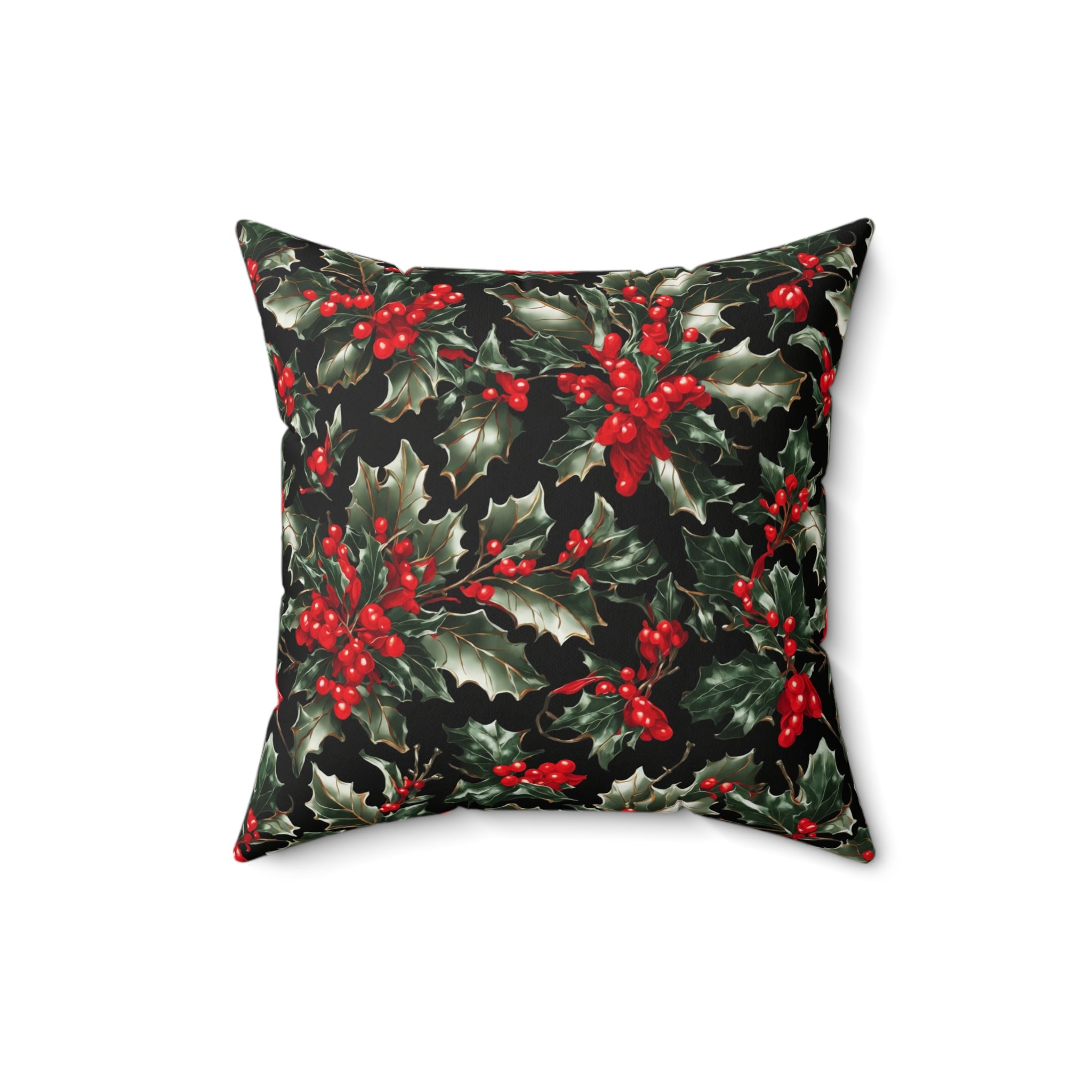 Elegant Holly of Christmas Design Spun Polyester Square Pillow with Insert