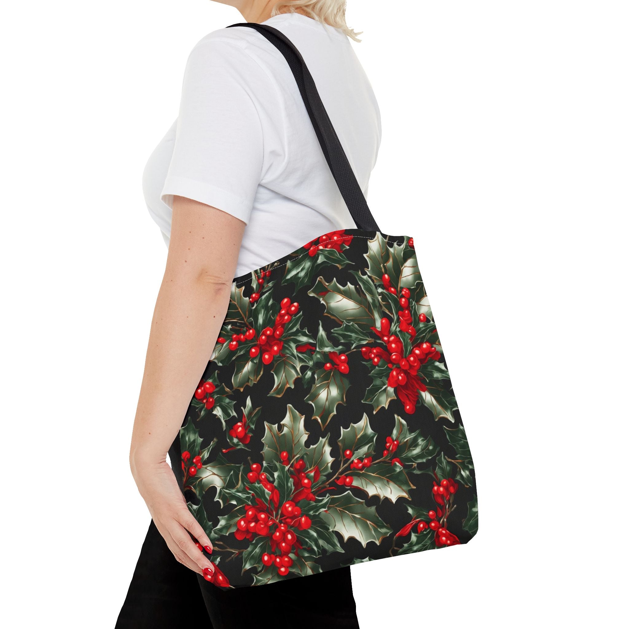 Elegant Holly of Christmas Designed Tote Bag Available in 3 sizes