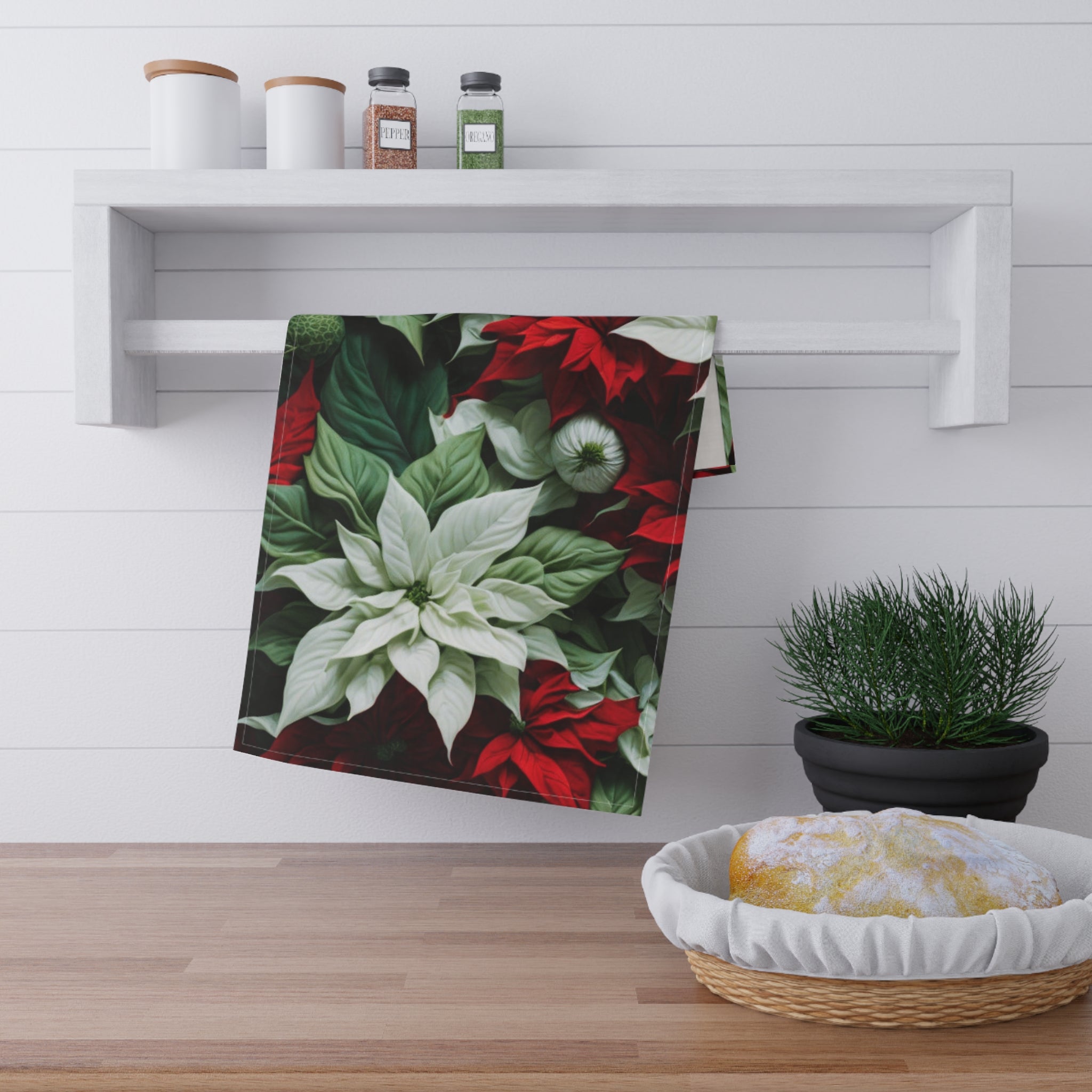 Blooming Bali Poinsettia Flower Designed Tea Towel (cotton, poly)