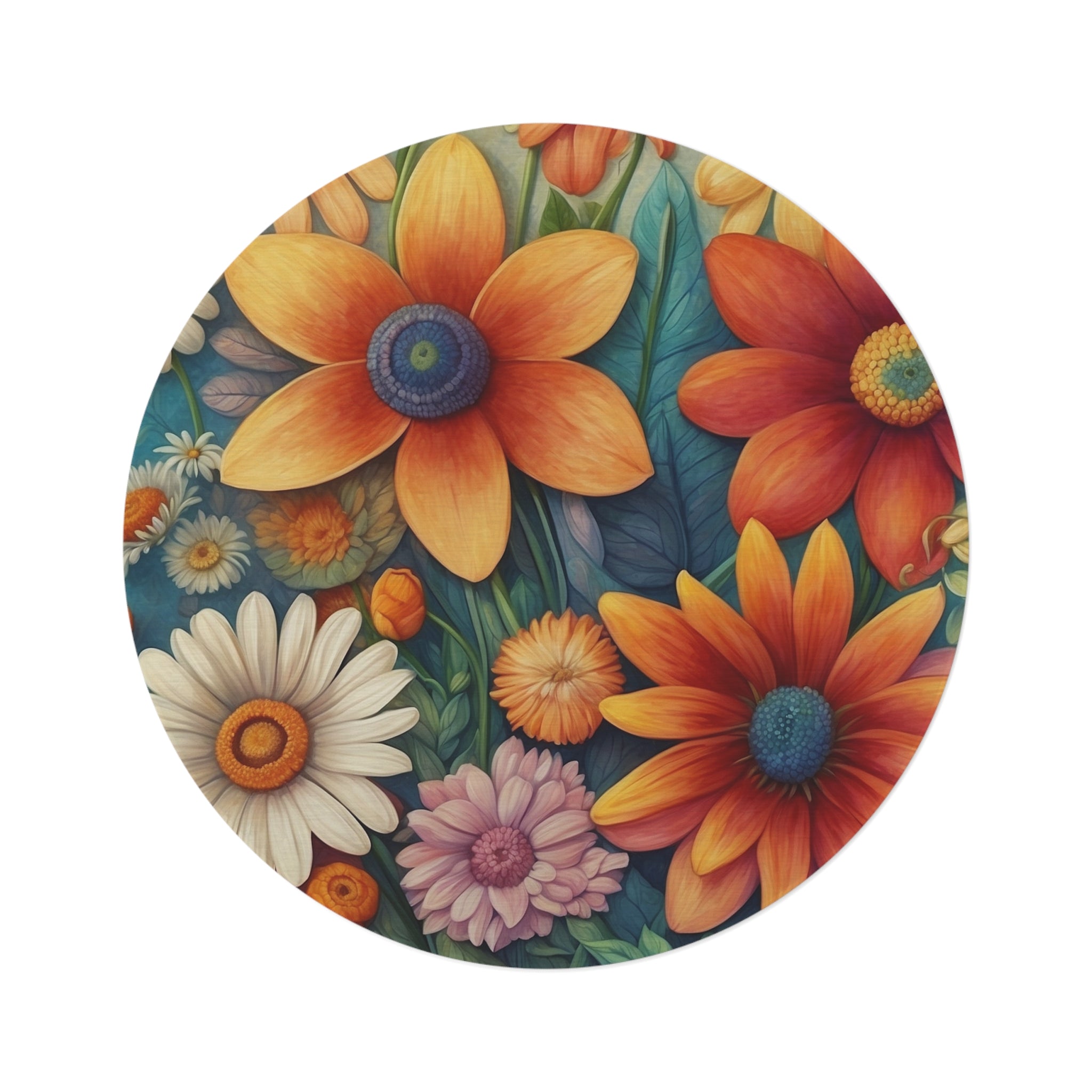 Summertime Full of Colorful Flowers 60" Round Rug