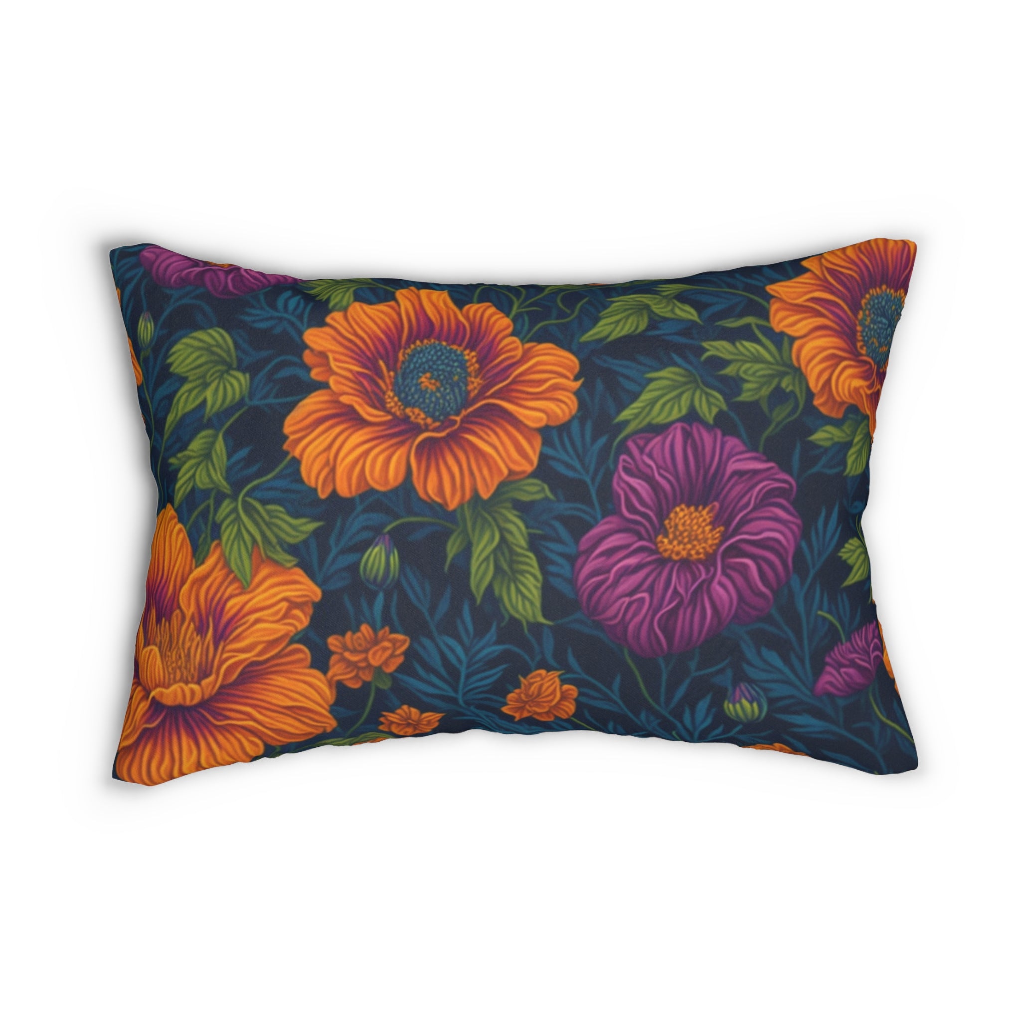 Botanical Tetraneuris Flowers Designed Spun Polyester Lumbar Pillow with Insert