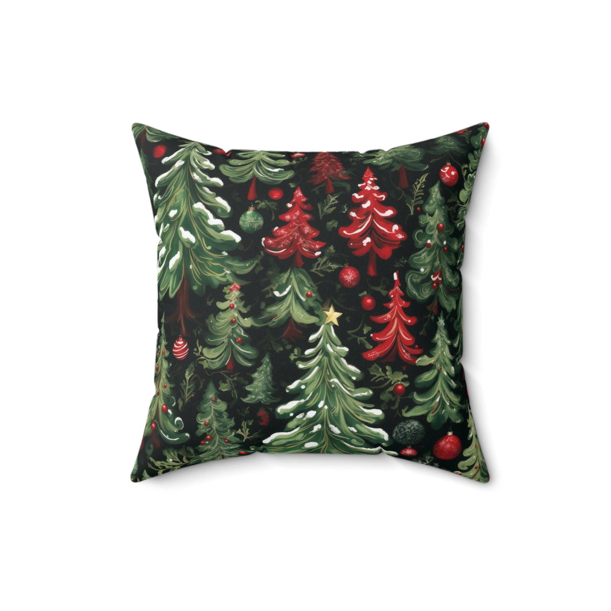 Woodland Christmas Tree Snowy Ornaments Design Spun Polyester Square Pillow - Festive Home Accents - Cozy Comfort