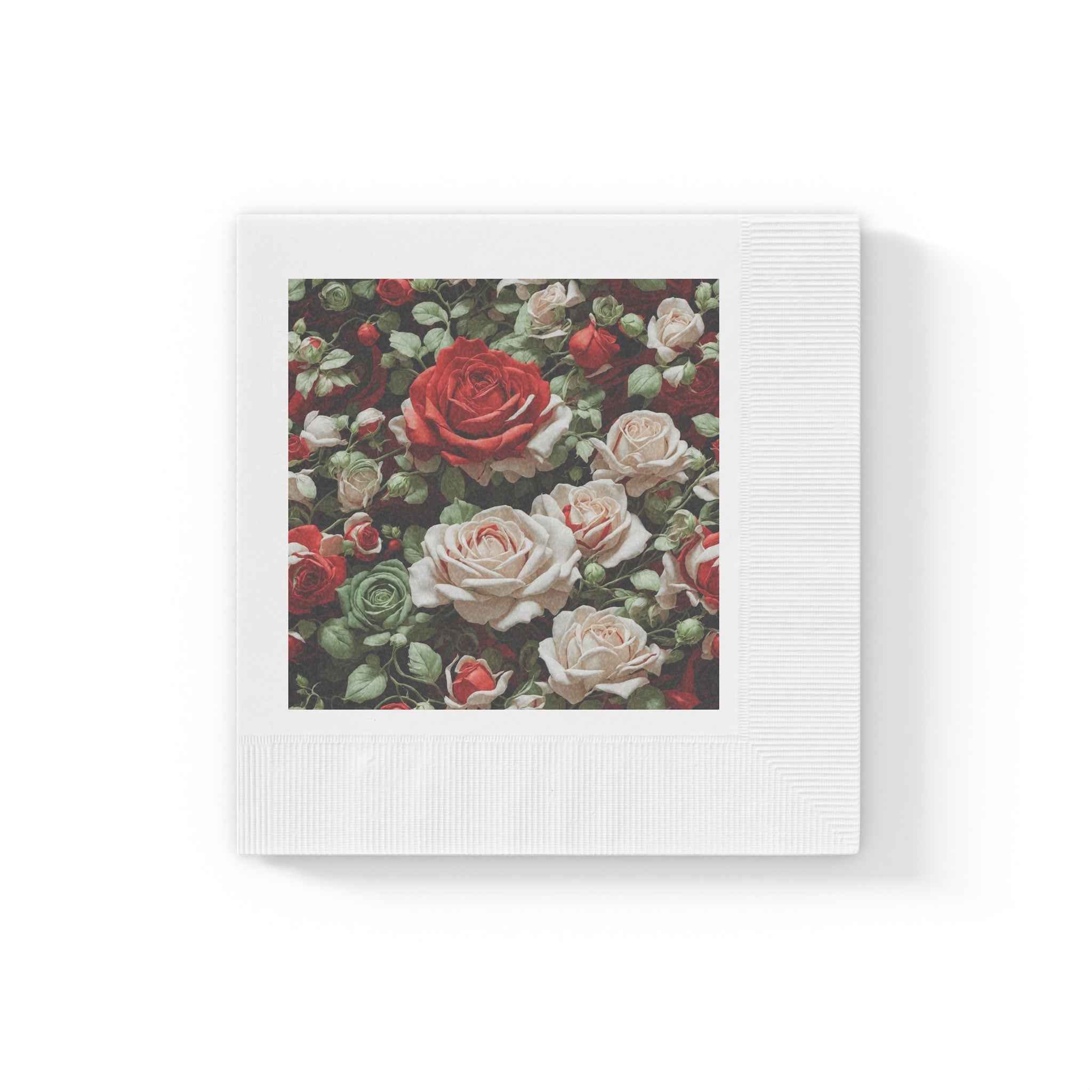 Cold Bunches of Roses Designed White Coined Napkins 2 Sizes and Counts