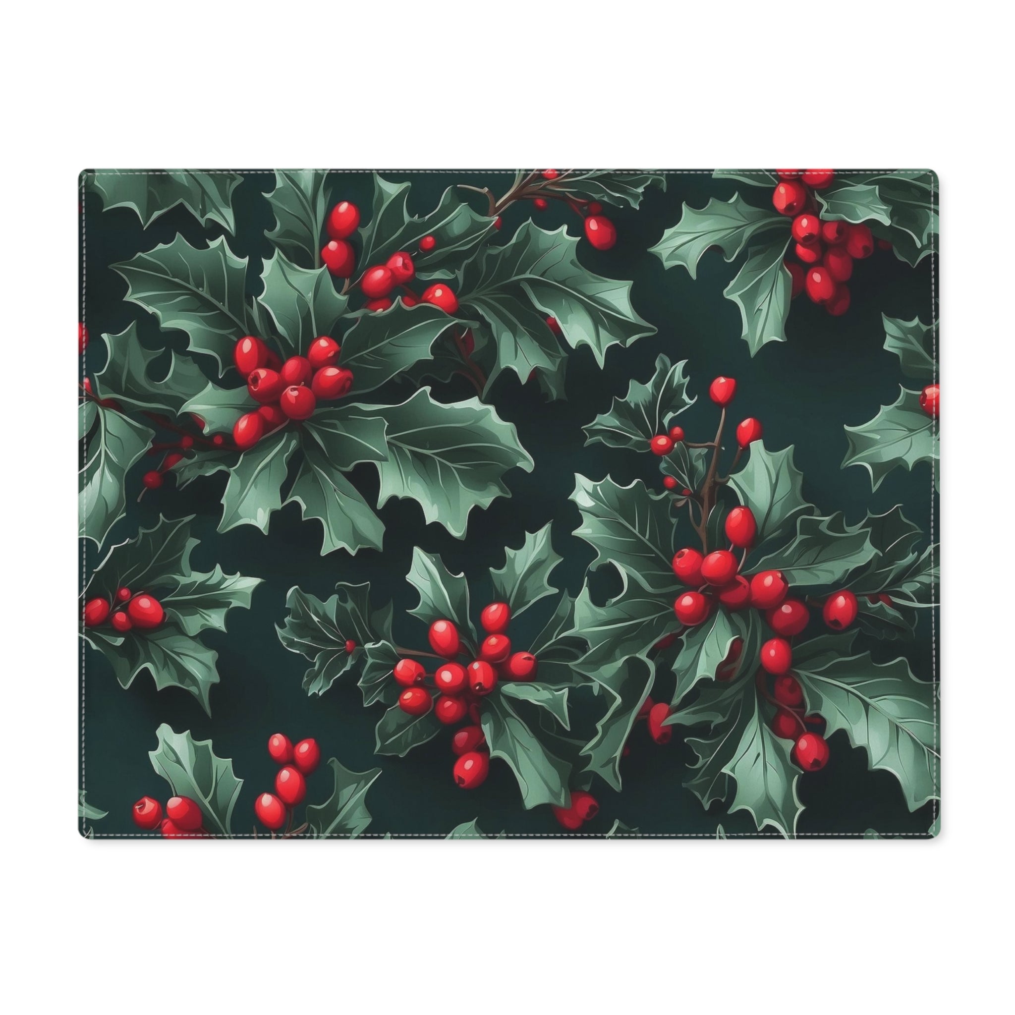 Fresh Holly and Berries Christmas Holiday Design Placemat - Festive Table Decor for Customized Dining - Double-Sided Cotton Placemat - 18" x 14"