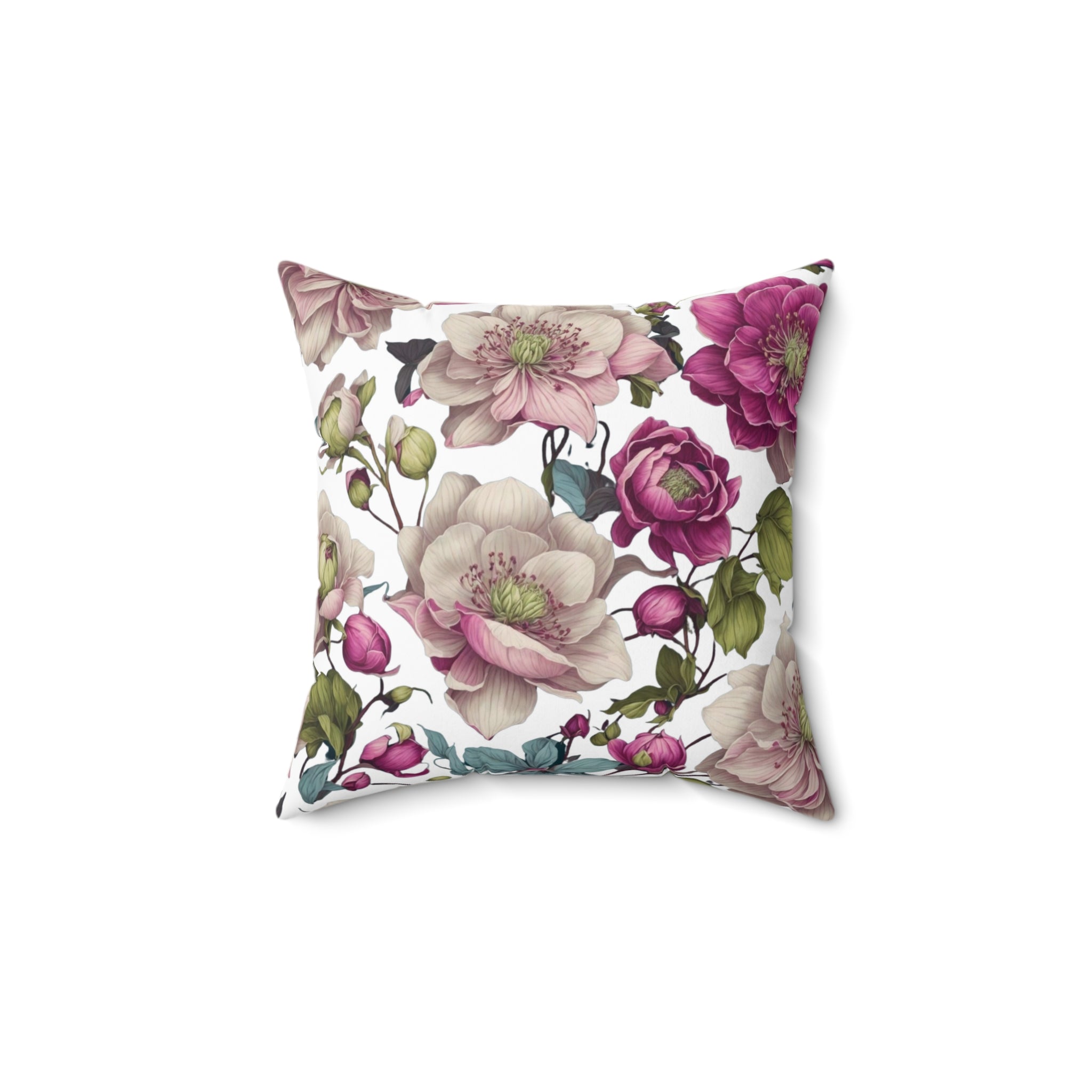 Gentile Spring Helleborus Flowers Design Spun Polyester Square Throw Pillow