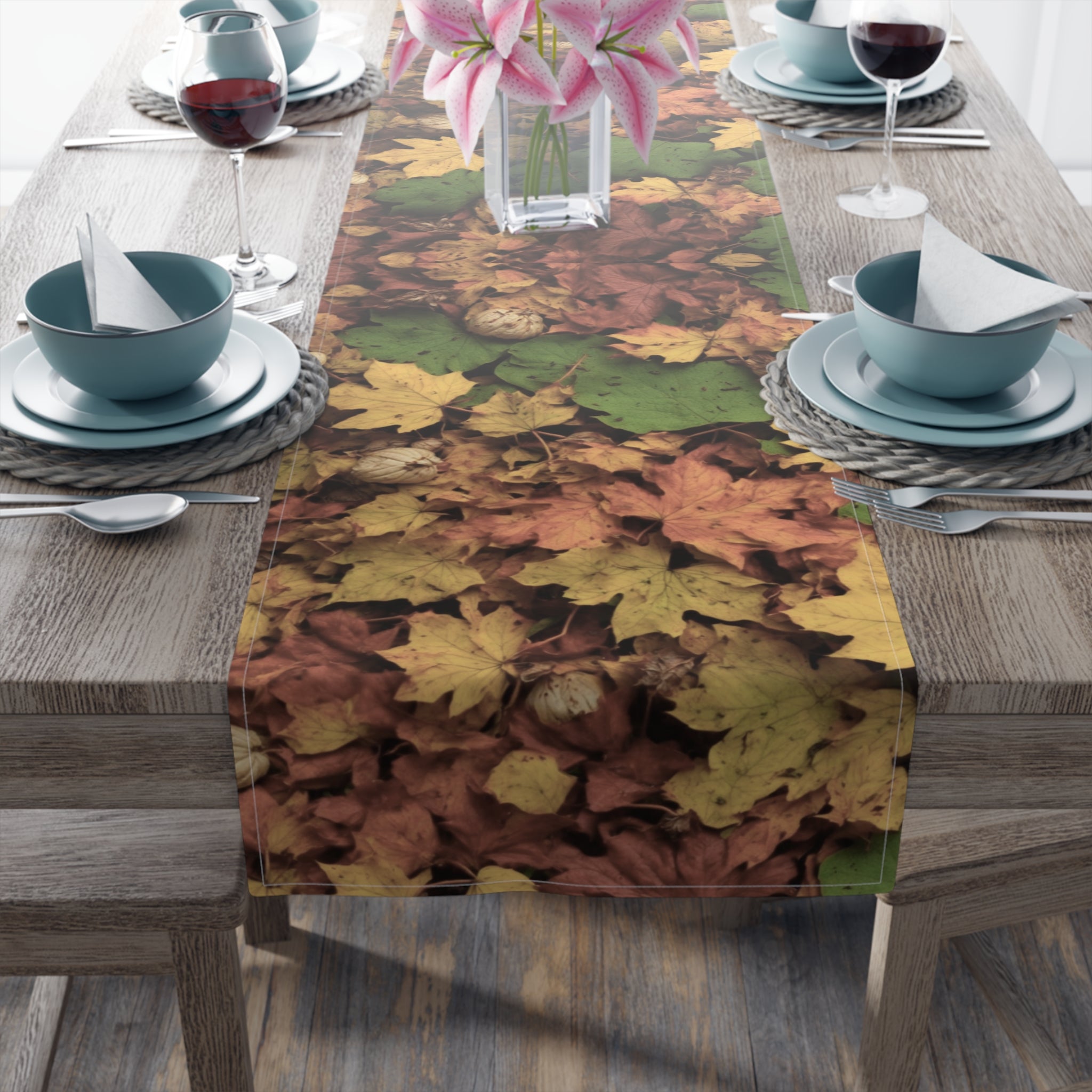 Country Collage Fall Foliage Autumn Design Table Runner - Embrace the Holiday Season with Vivid Colors