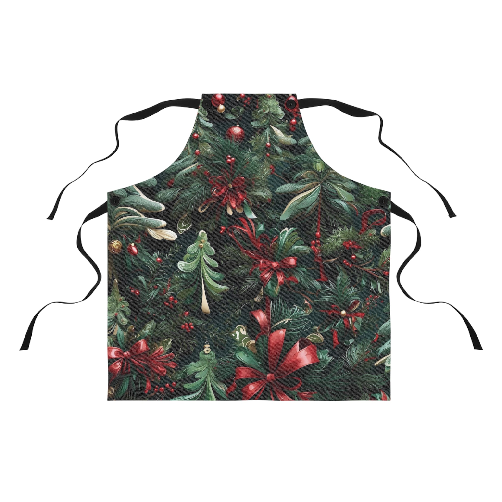 Exquisite Christmas of Ribbon and Pines Design Apron - Customizable, Lightweight, and Durable for Culinary Excellence