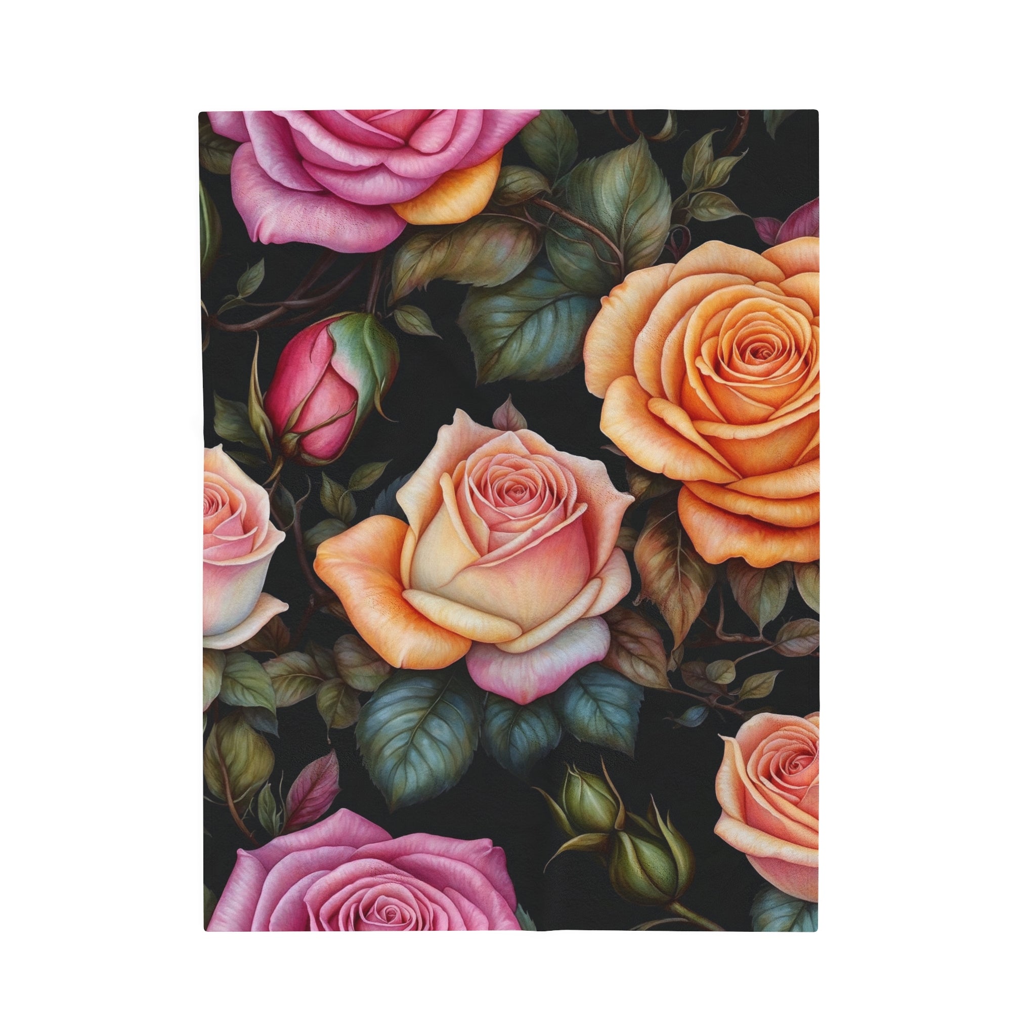 Captivating Pastel Floral Rose Designed Velveteen Plush Blanket Available in 3 Sizes