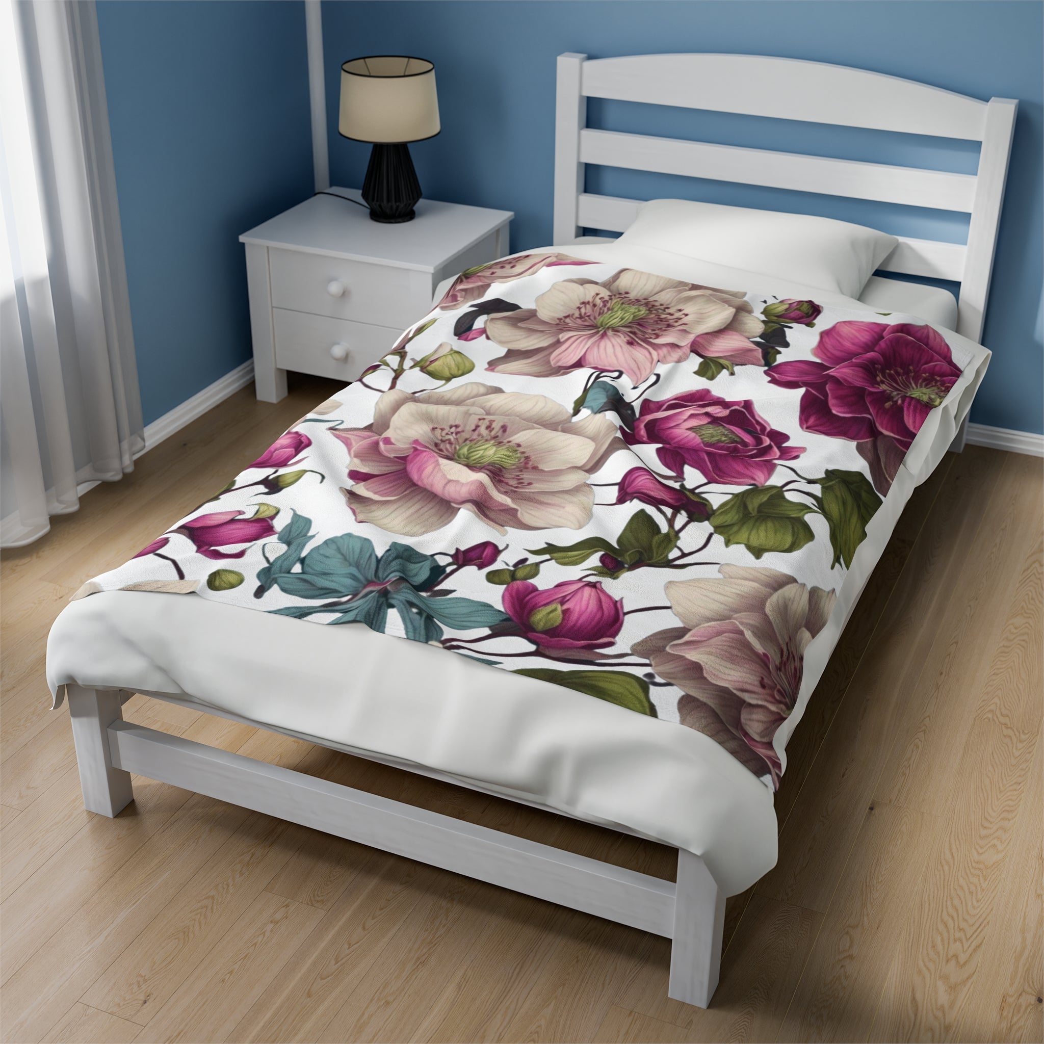 Gentle Spring Helleborus Designed Velveteen Plush Blanket Available in 3 Sizes