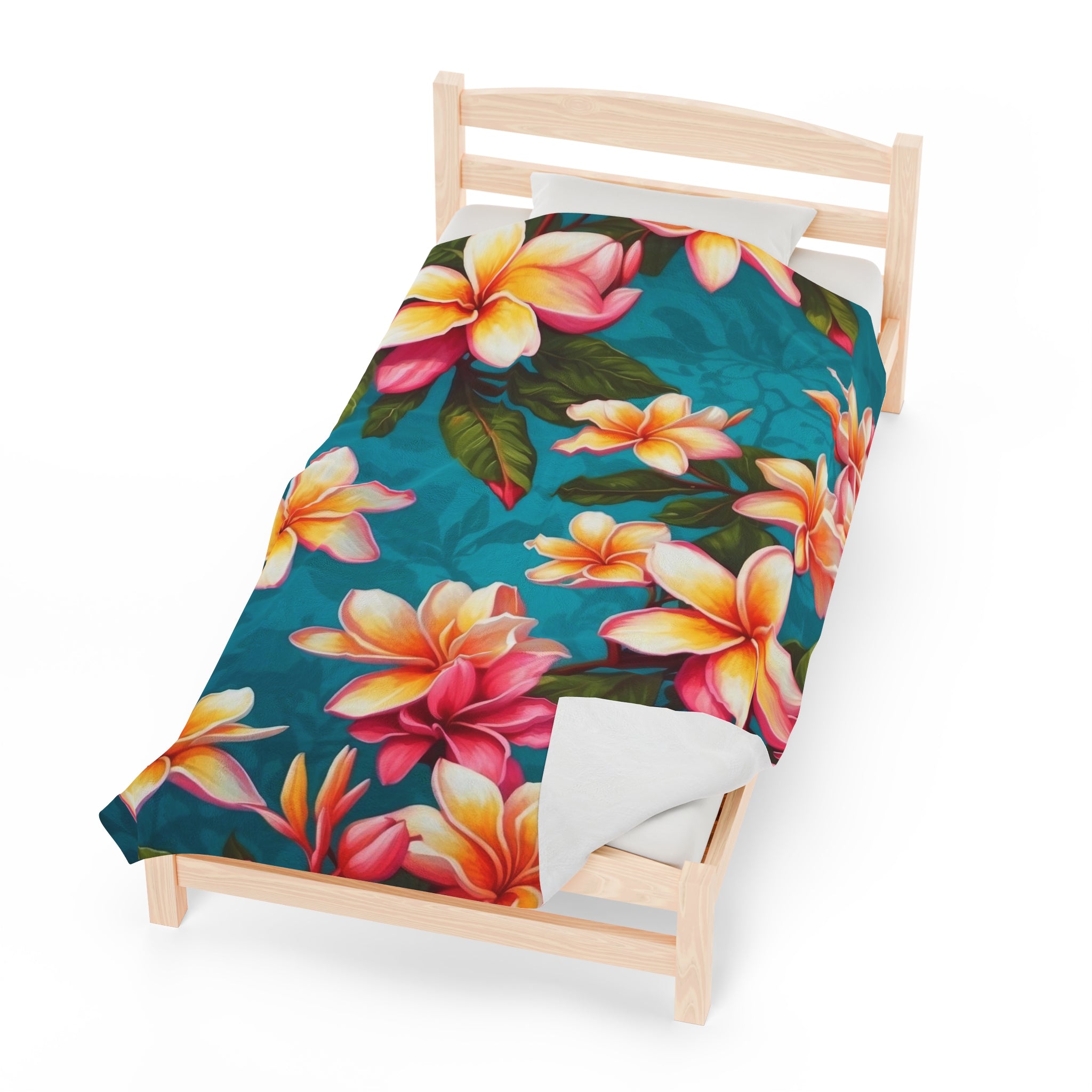 Bold Summer Plumeria Flower Designed Velveteen Plush Blanket Available in 3 Sizes