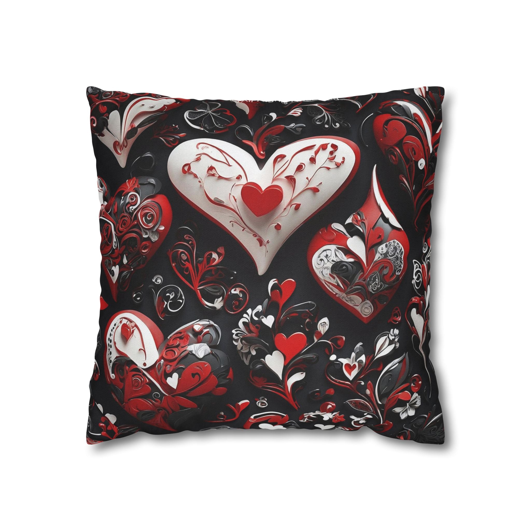 Sophisticated Valentine Heart Designed Spun Polyester Square Throw Pillow Case - Valentine Decor - Hearts Design Throw Pillow Cover