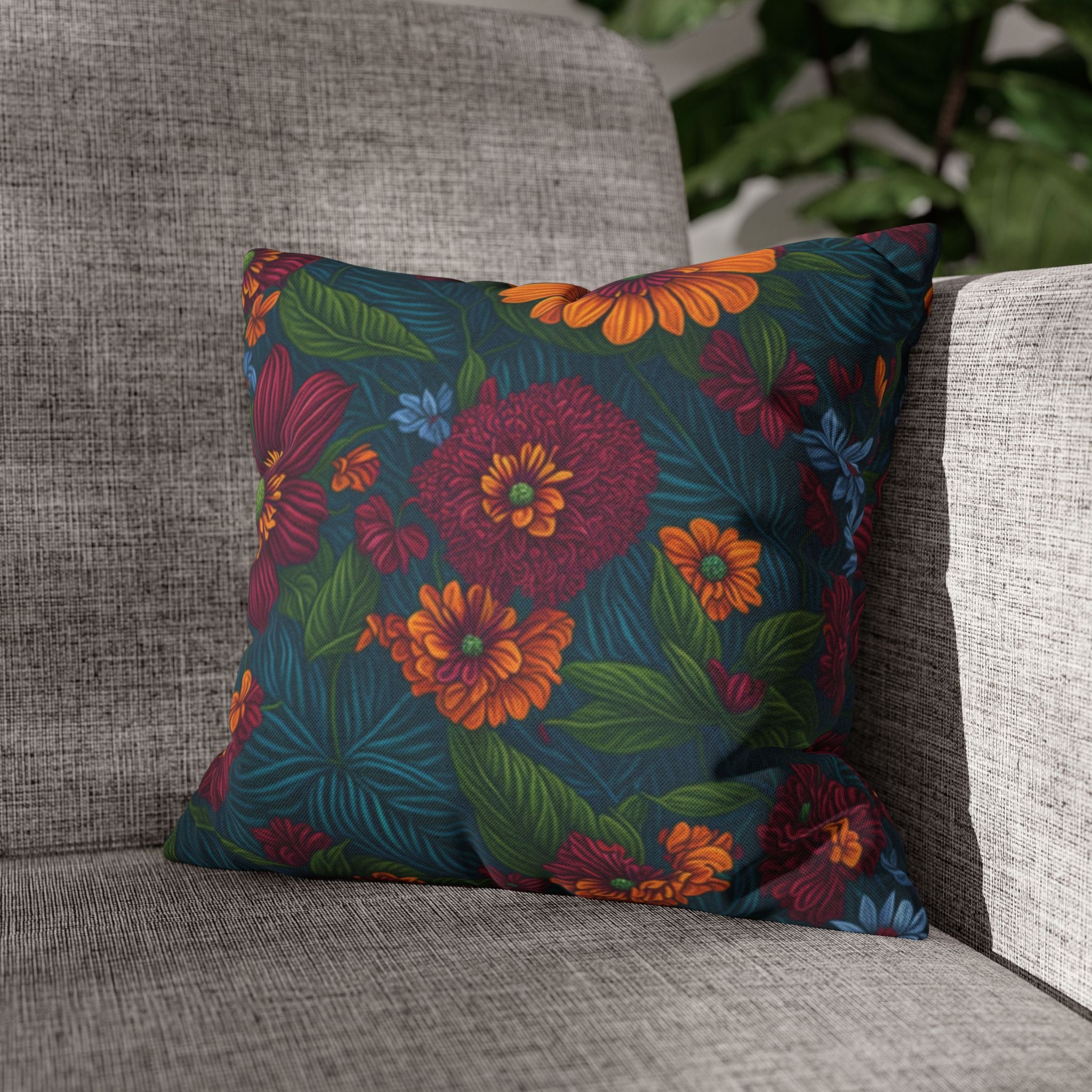 Exotic Tolmiea Flowers Designed Spun Polyester Square Pillowcase