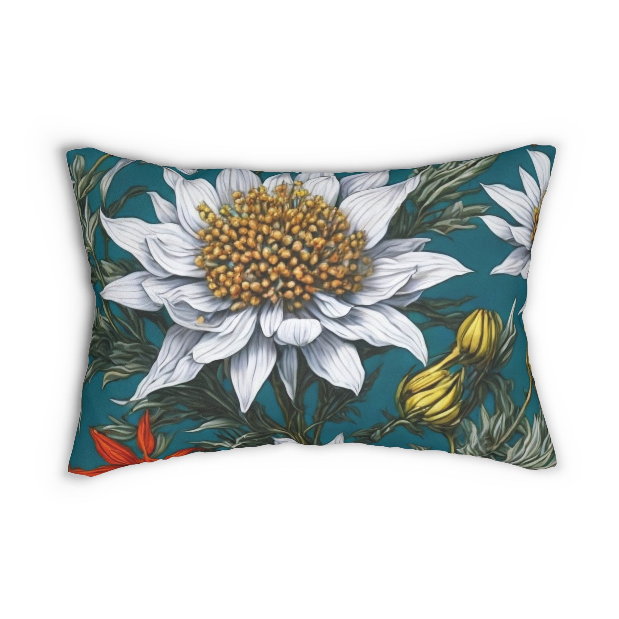 Whimsical Edelweiss Flowers Spun Polyester Lumbar Pillow with Insert