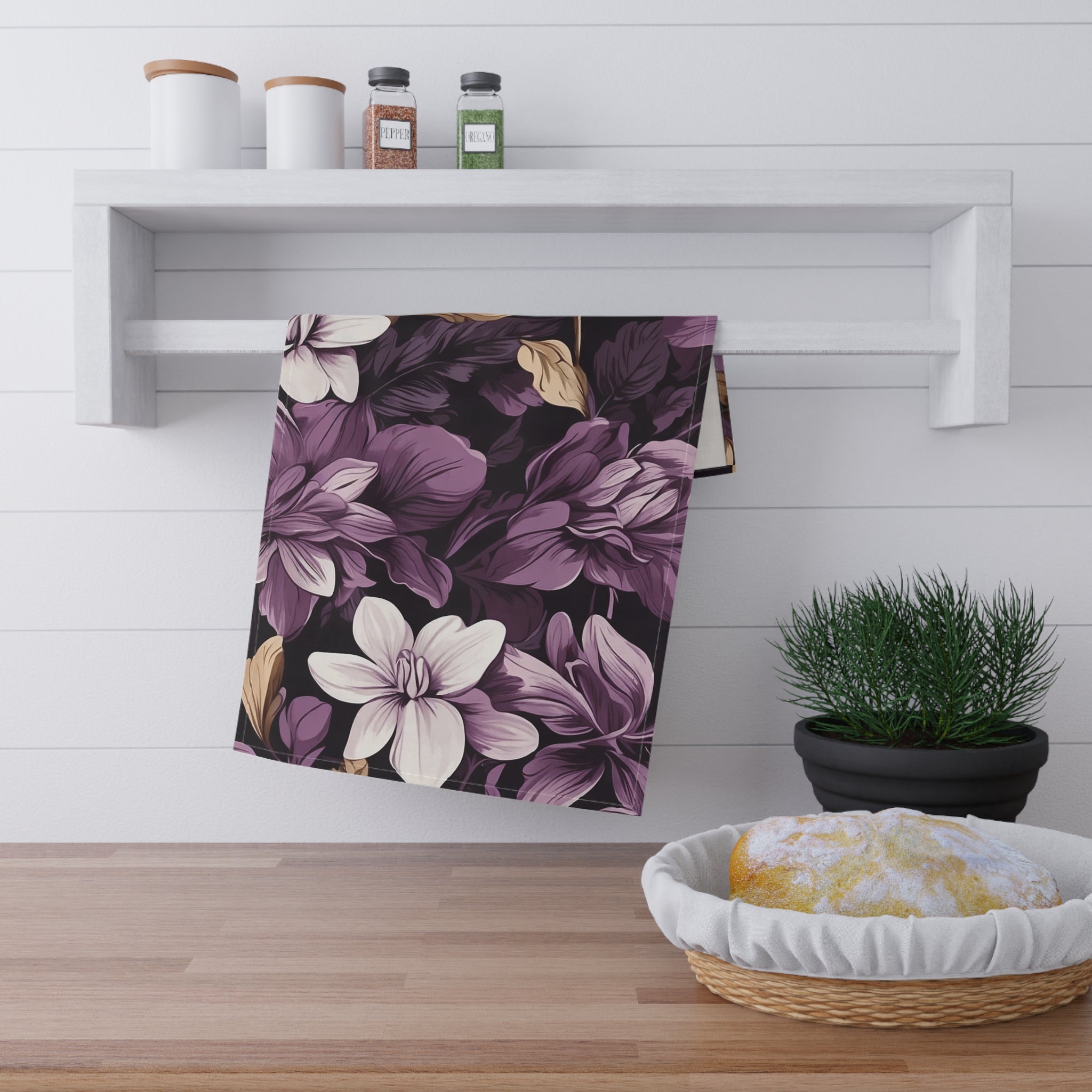 Brilliant Spring Floral in Purple Basil Designed Tea Towels (cotton, poly)